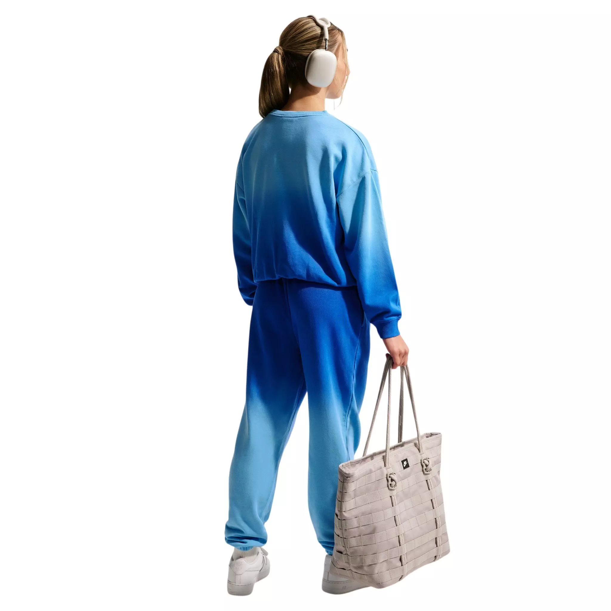 Nike Big Girls' Studio Fleece Lightweight Oversized Graphic Crew - Blue/Royal - BLUE/ROYAL