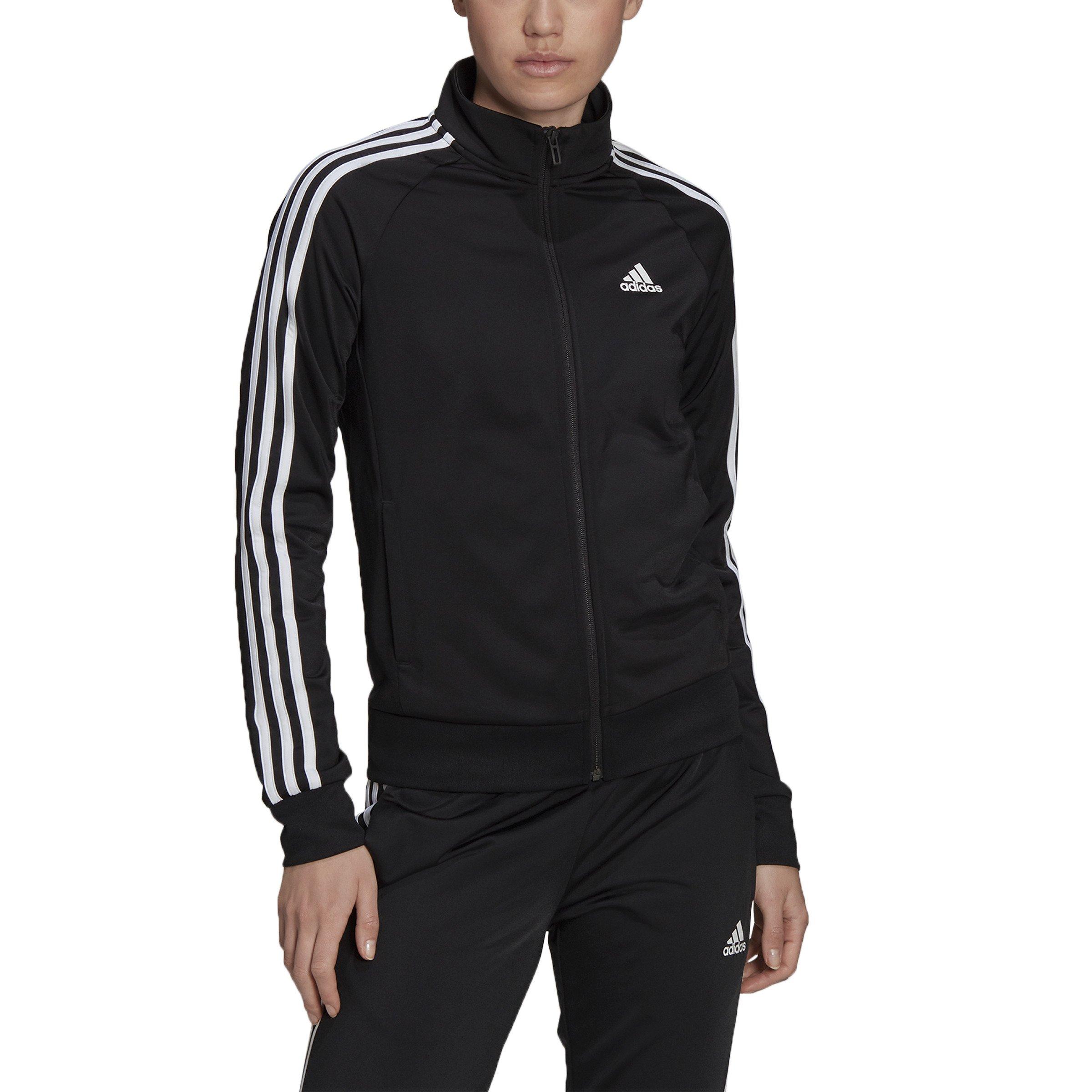 adidas Women's Primegreen Essentials Warm-Up Slim 3-Stripes Track Top - Black - BLACK Thumbnail View 1