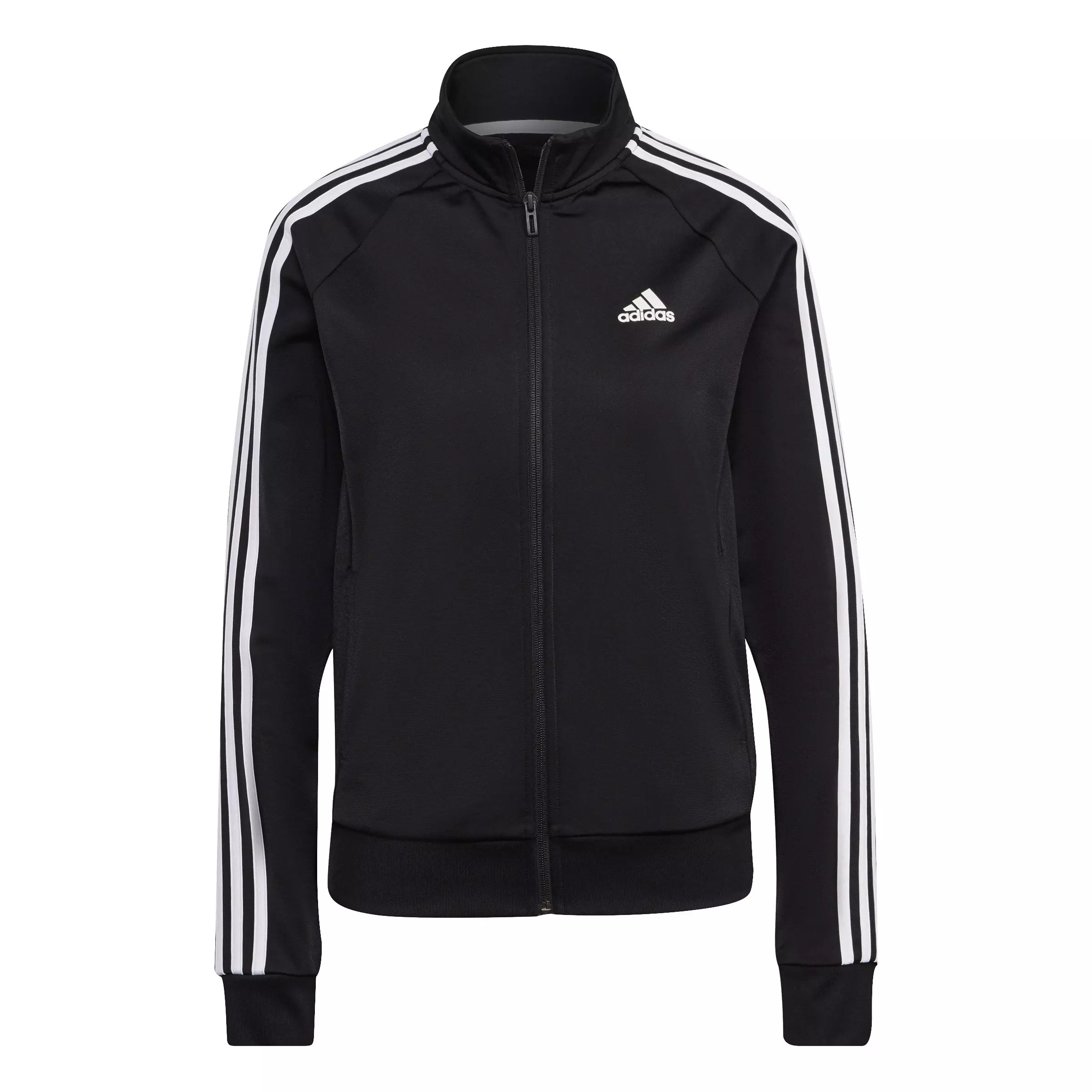 adidas Women's Primegreen Essentials Warm-Up Slim 3-Stripes Track Top - Black - BLACK
