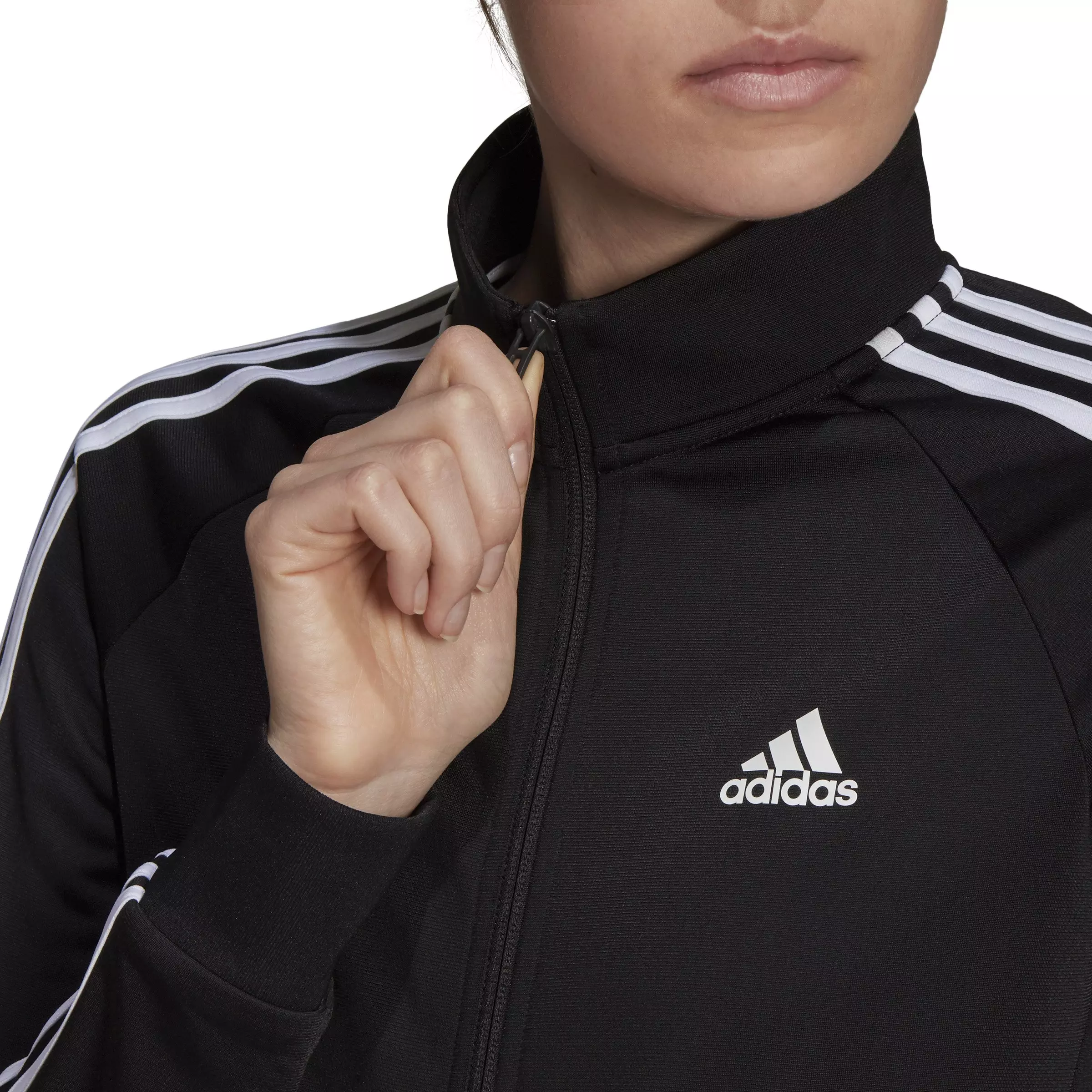 adidas Women's Primegreen Essentials Warm-Up Slim 3-Stripes Track Top - Black - BLACK
