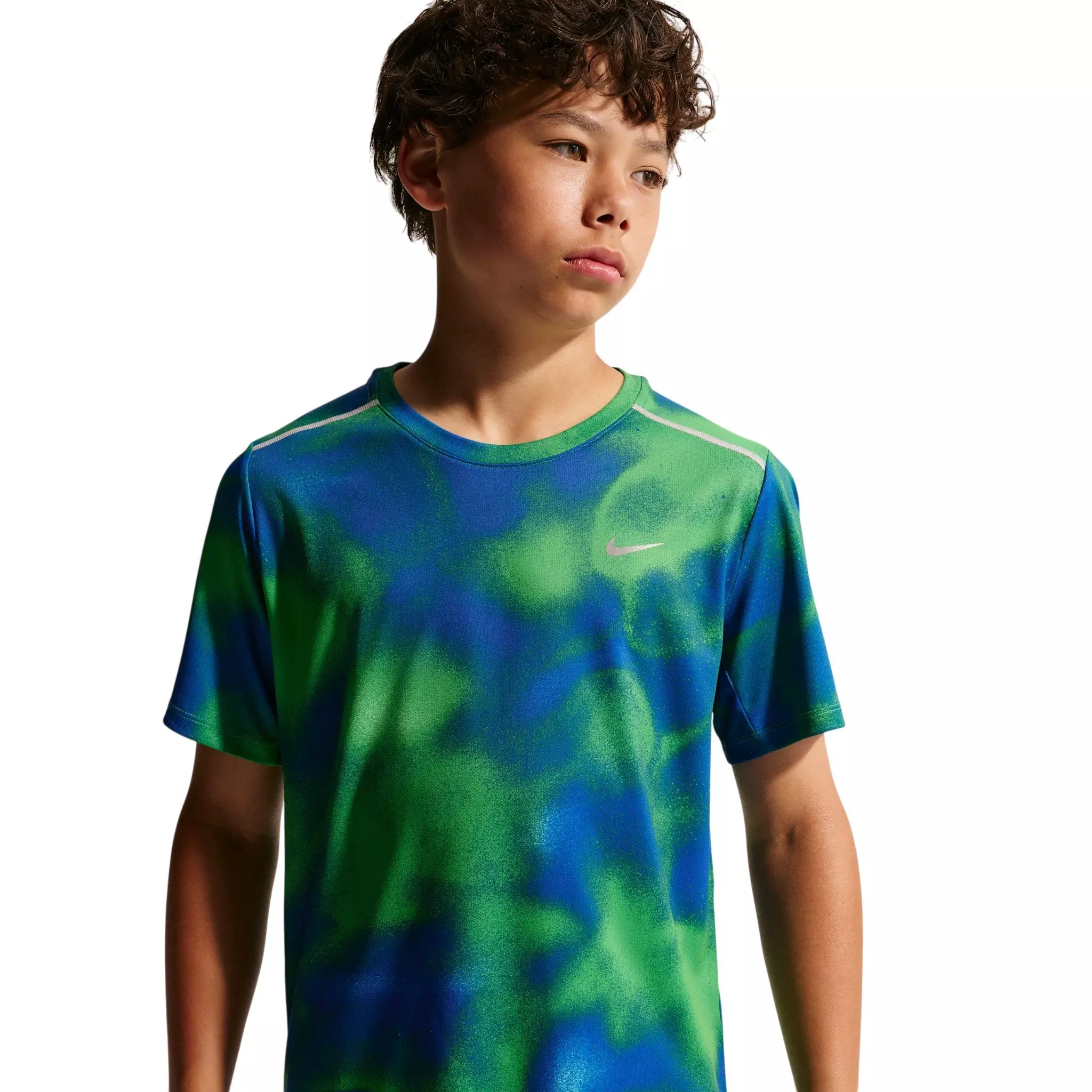 Nike Big Kids' Miler Dri-FIT Short Sleeve Running Top - Blue/Green - BLUE/GREEN
