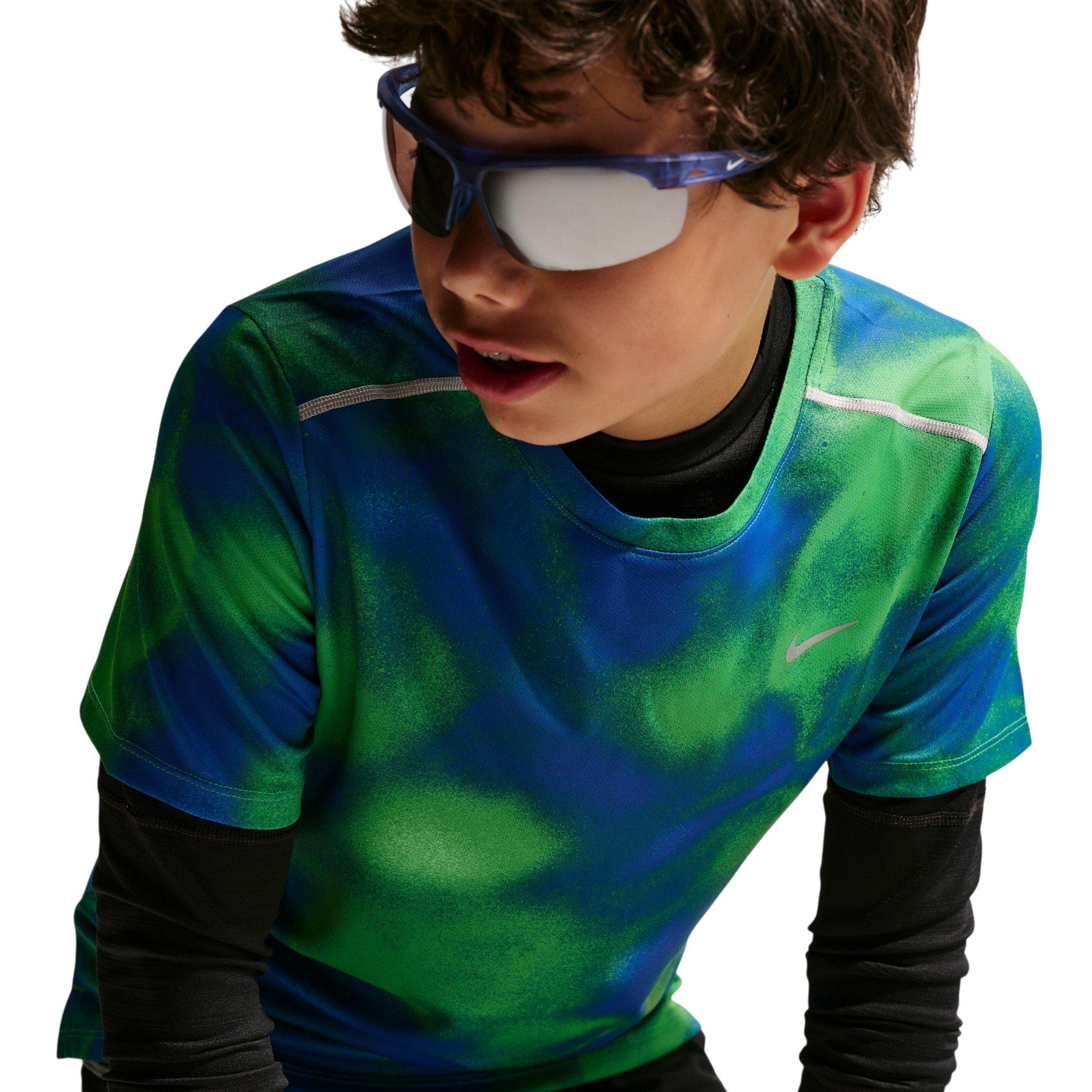 Nike Miler Dri-FIT Big Kids' Blue/Green Short Sleeve Running Top
