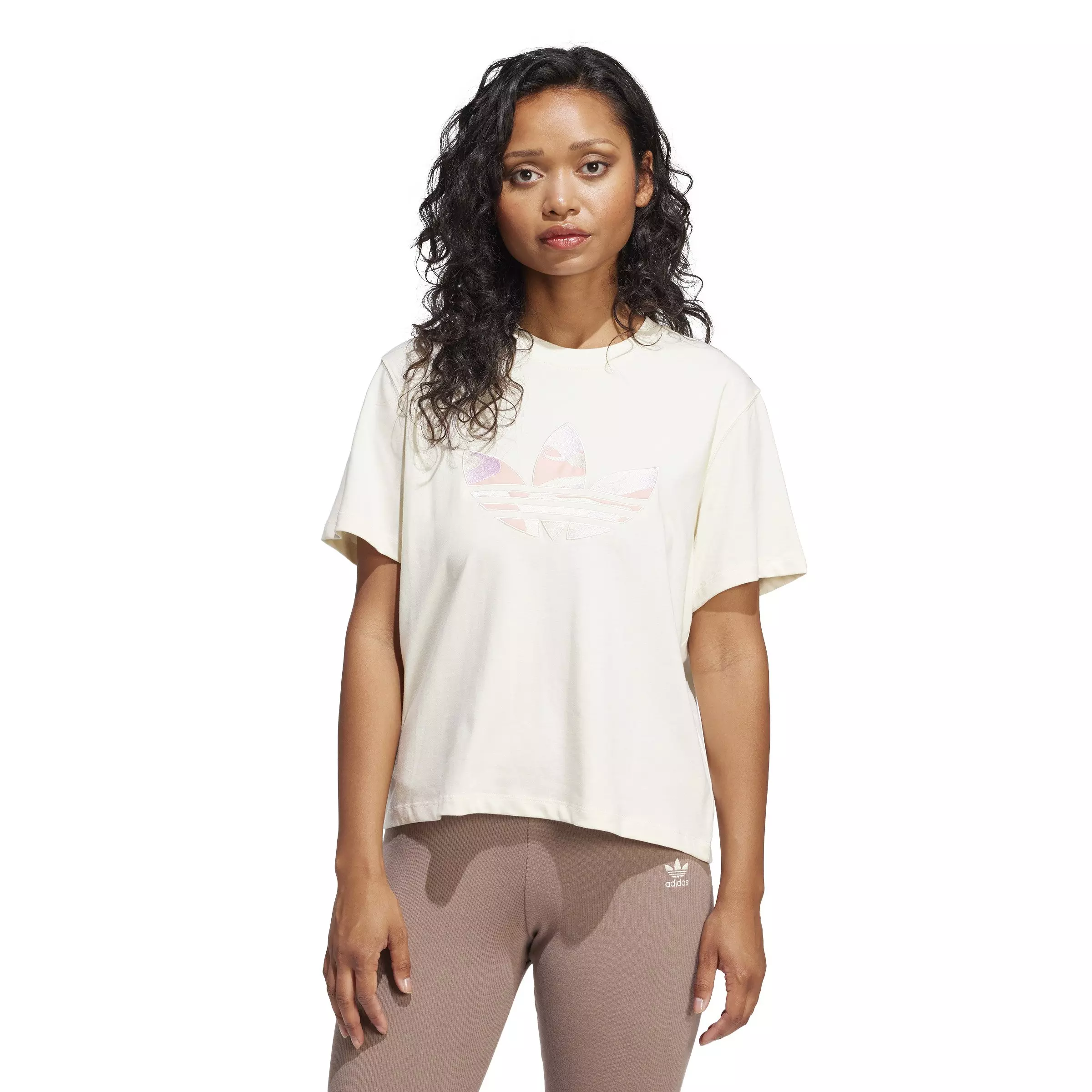 adidas Originals Women's Camo Crop Infilled Logo T-Shirt -Beige - BEIGE