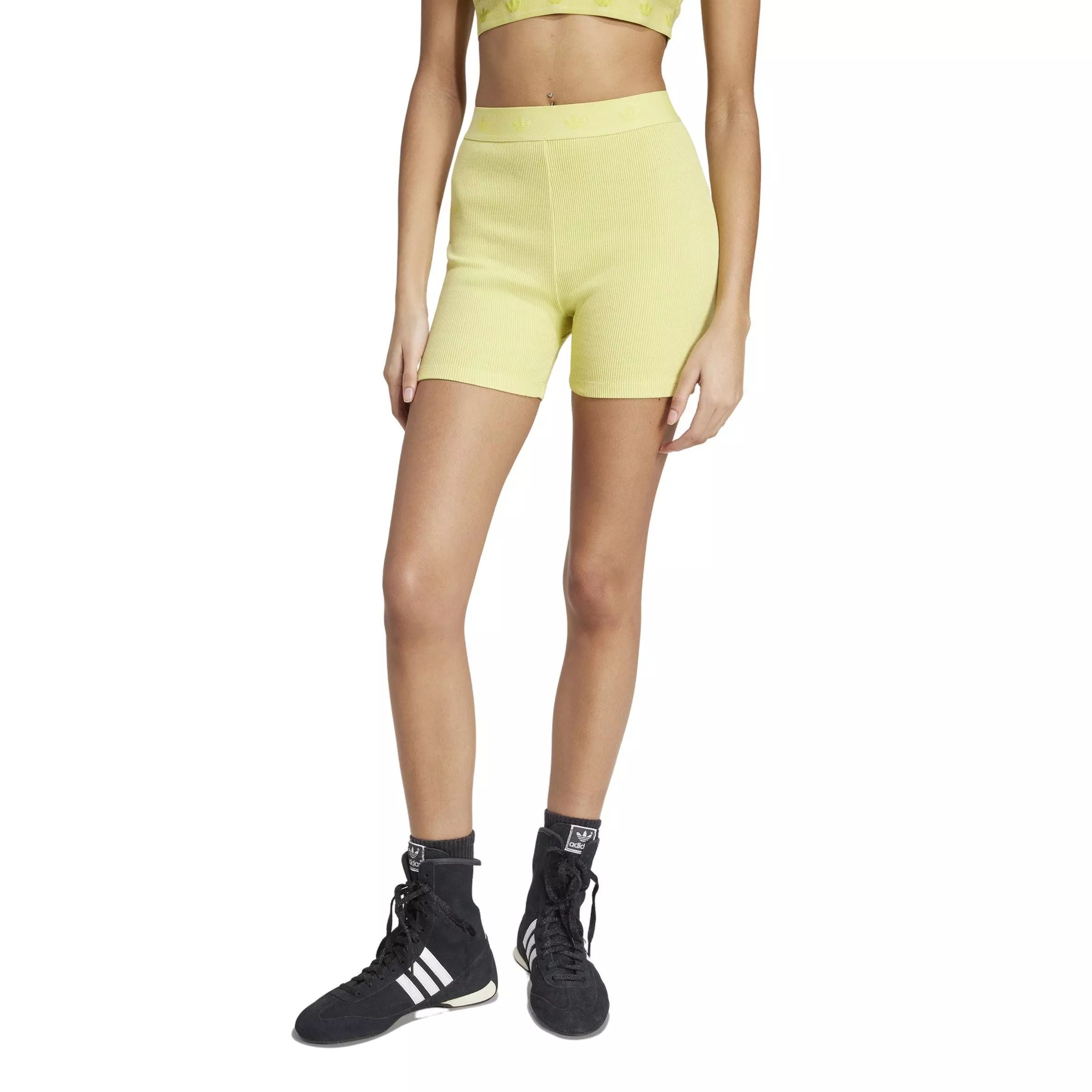 adidas Originals Women's Ribbed Booty Shorts -Green - GREEN