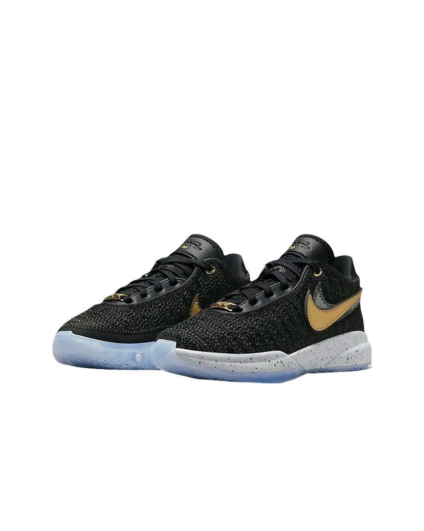 Nike LeBron XX "Black/White/Pure Platinum/Metallic Gold" Grade School Boys' Basketball Shoe