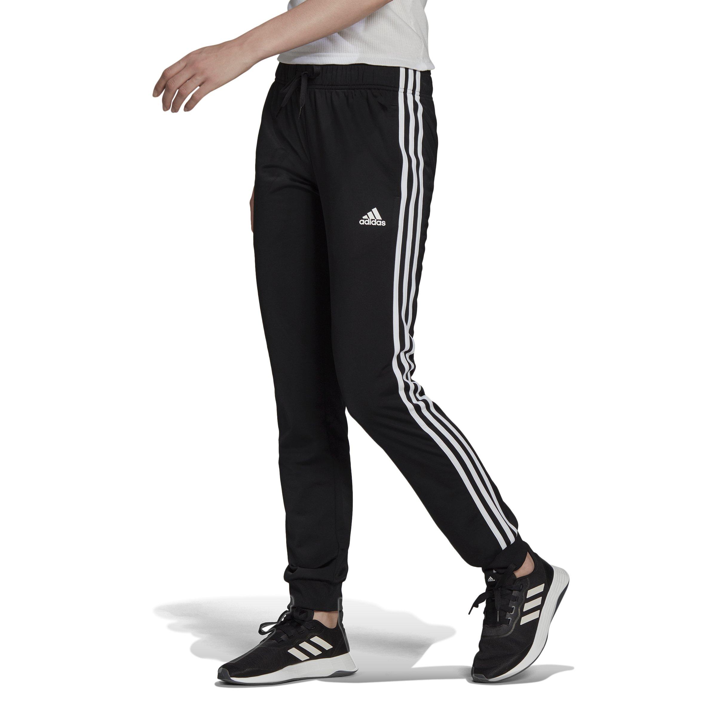 adidas Women's Primegreen Essentials Warm-Up Slim Tapered 3-Stripes  Tracksuit Bottoms-Black - Hibbett