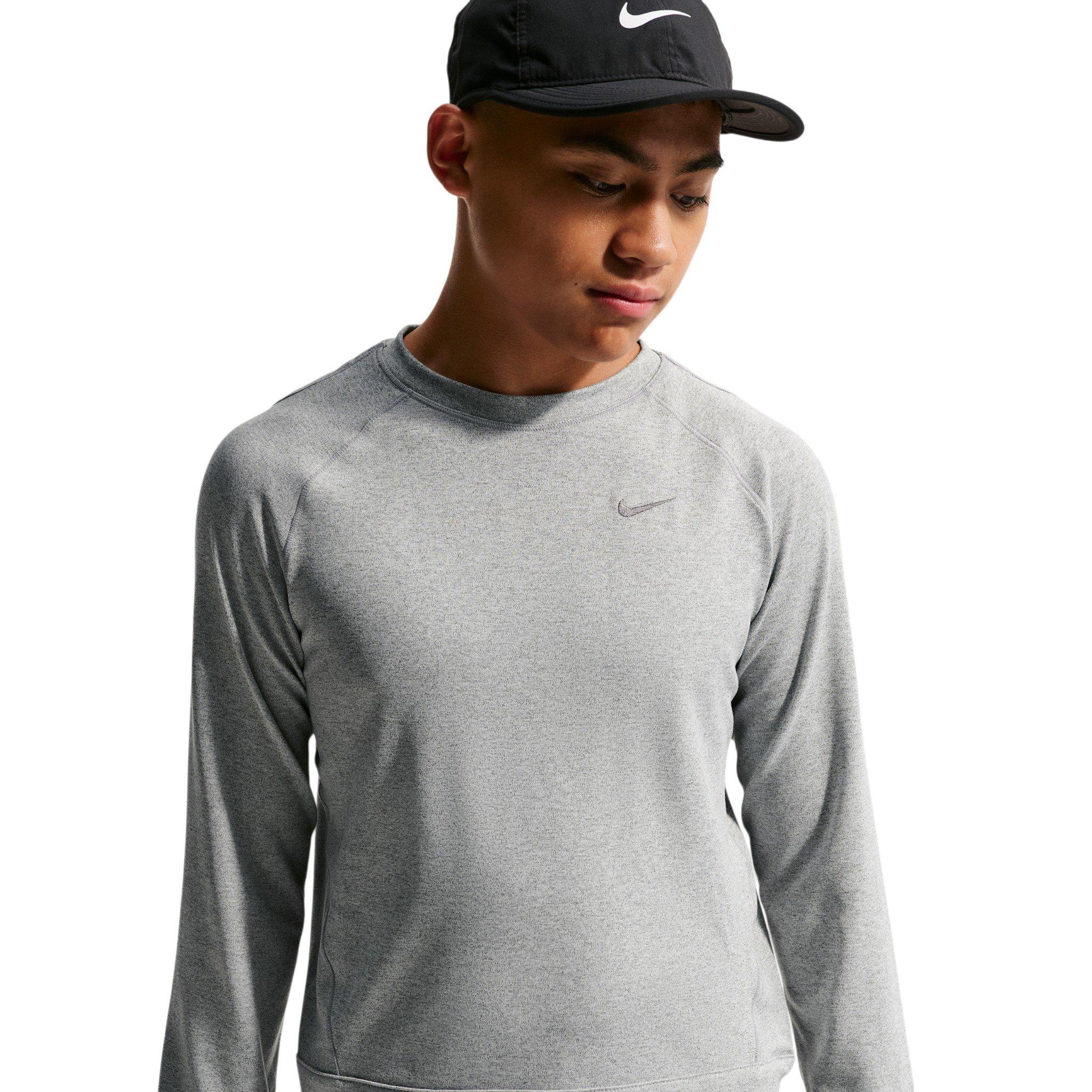 Nike Primary Nano Dri-FIT UV Long Sleeve Big Boys' Grey Crewneck Sweatshirt