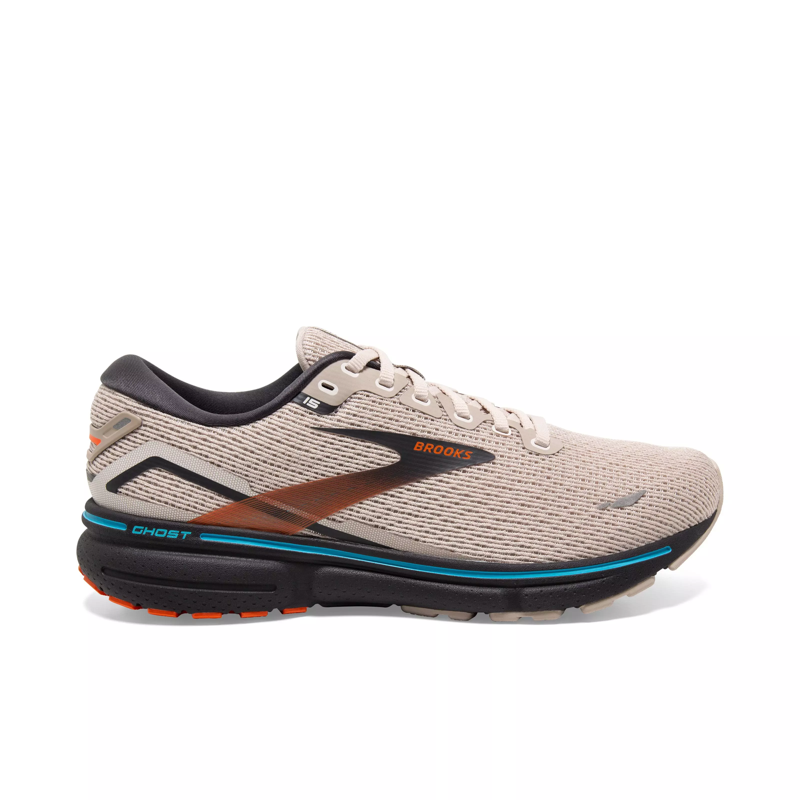 Brooks Ghost 15 "White Sand/Red Orange/Blue" Men's Running Shoe - WHITE SAND/RED ORANGE/BLUE