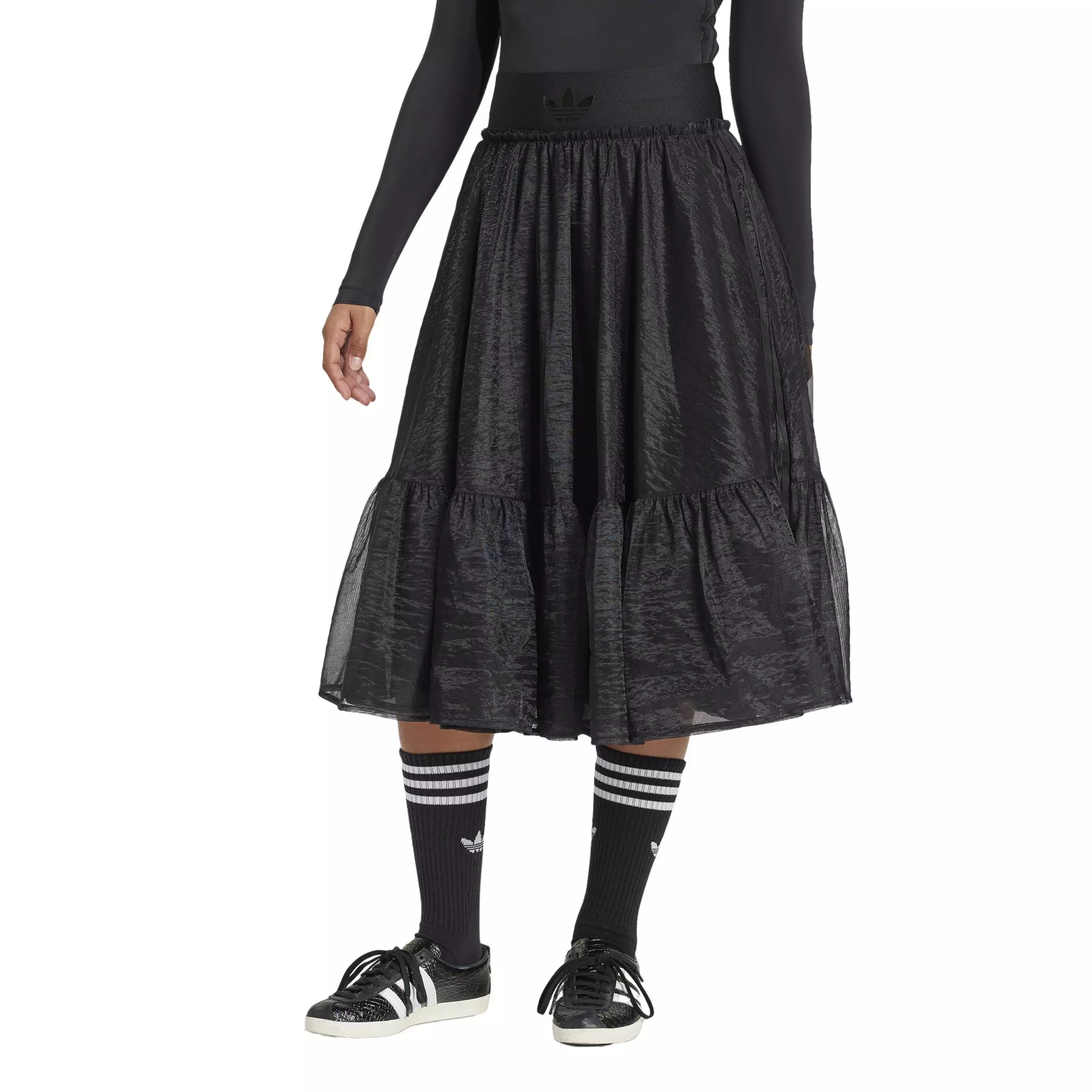 adidas Originals Women's Waistband Tulle Maxi Skirt-Black - BLACK