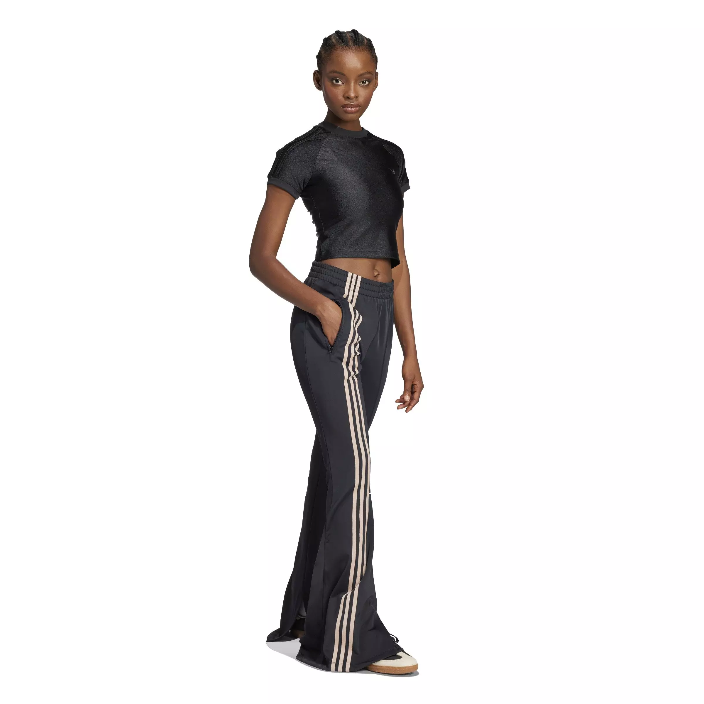 adidas Originals Women's 3-Stripes Flared Firebird Track Pants -Black - BLACK