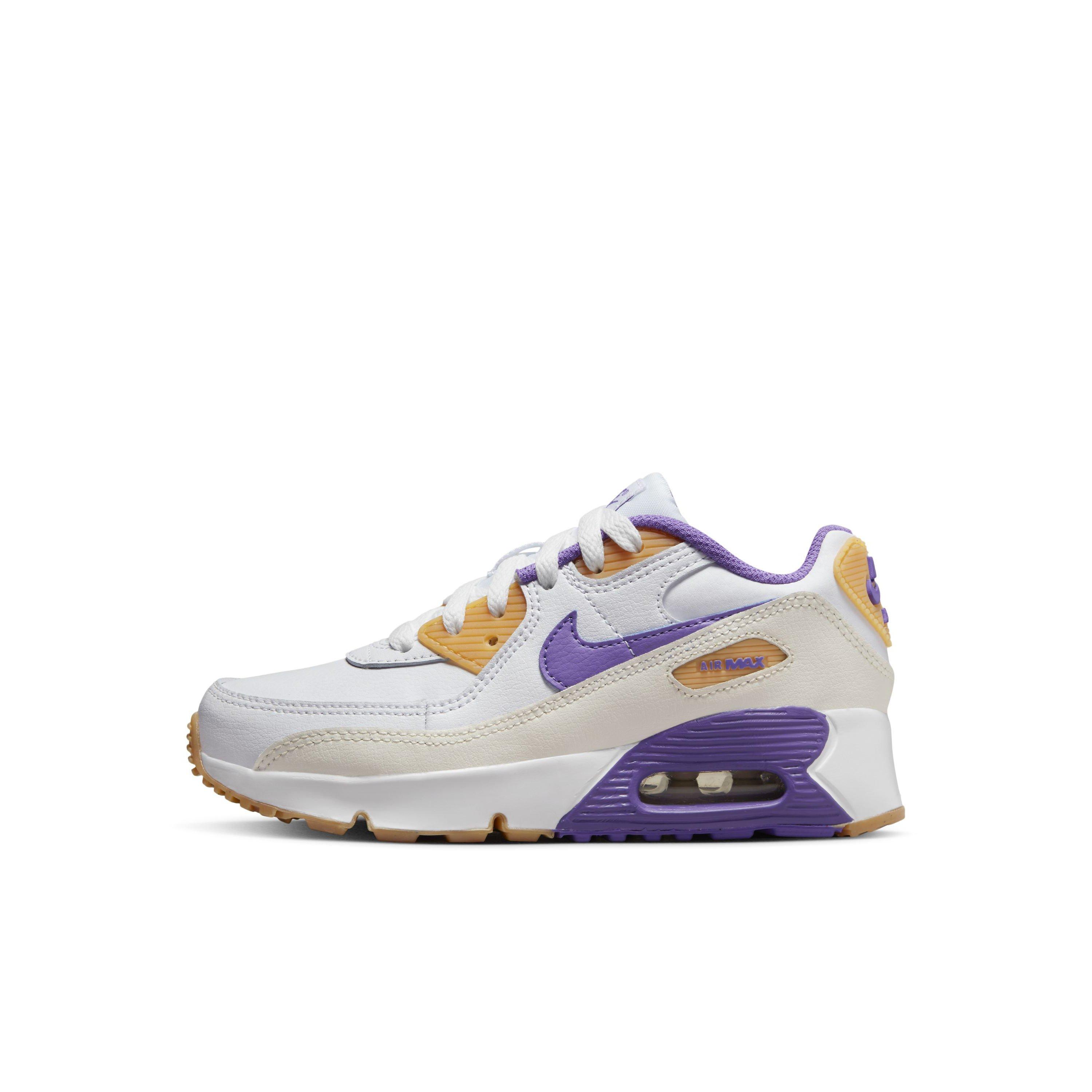Nike Air Max 90 LTR "White/Phantom/Citron Tint/Action Grape" Preschool Girls' Shoe - WHITE/PHANTOM/CITRON/GRAPE Thumbnail View 2