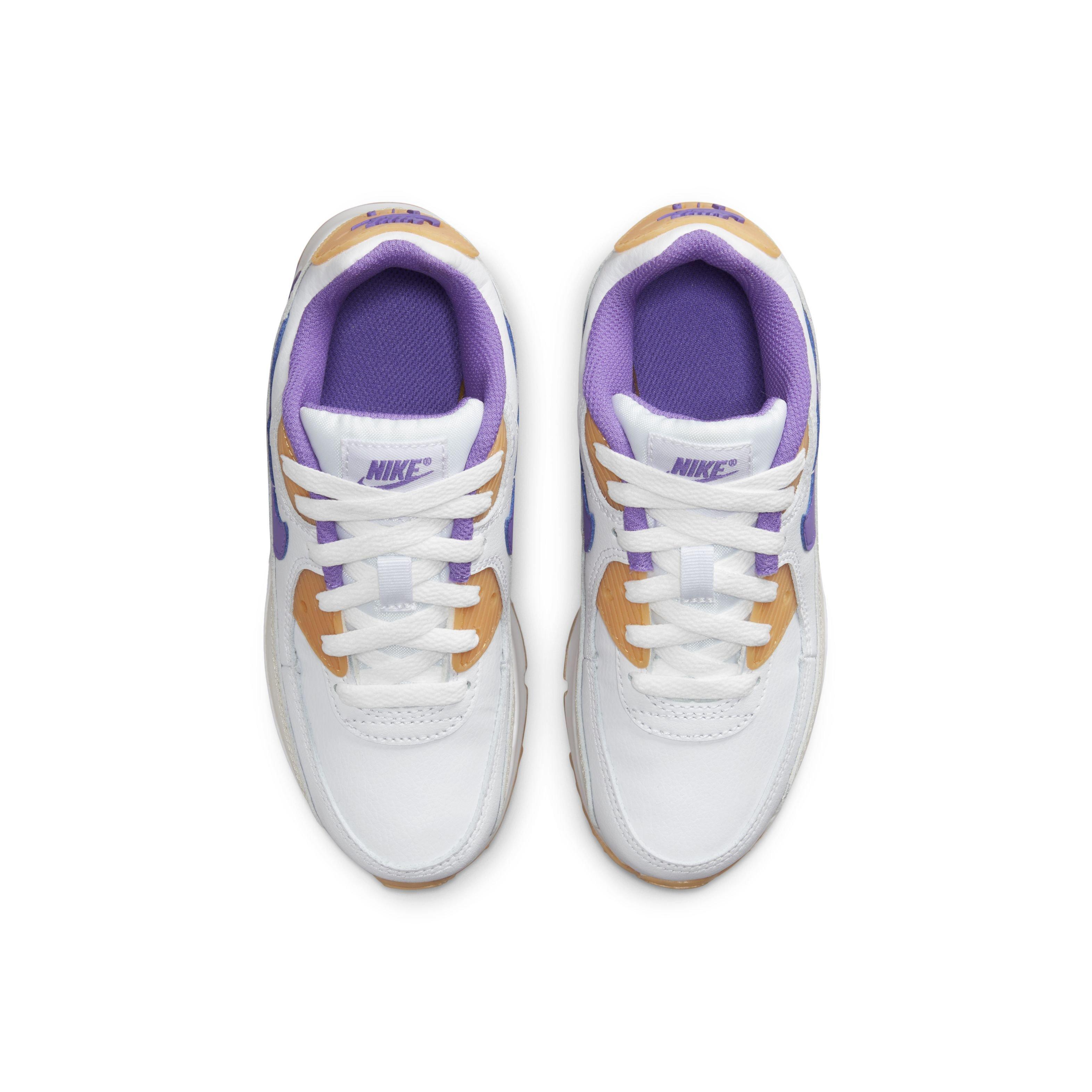 Nike Air Max 90 LTR "White/Phantom/Citron Tint/Action Grape" Preschool Girls' Shoe - WHITE/PHANTOM/CITRON/GRAPE Thumbnail View 4