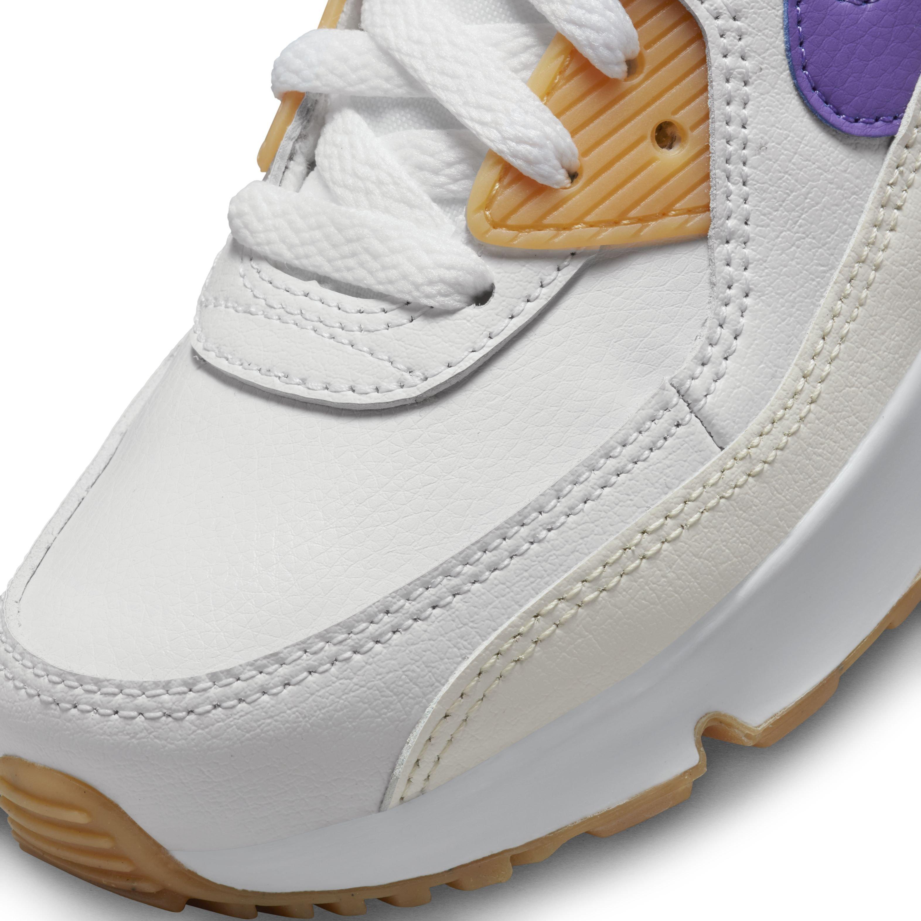 Nike Air Max 90 LTR "White/Phantom/Citron Tint/Action Grape" Preschool Girls' Shoe - WHITE/PHANTOM/CITRON/GRAPE Thumbnail View 7