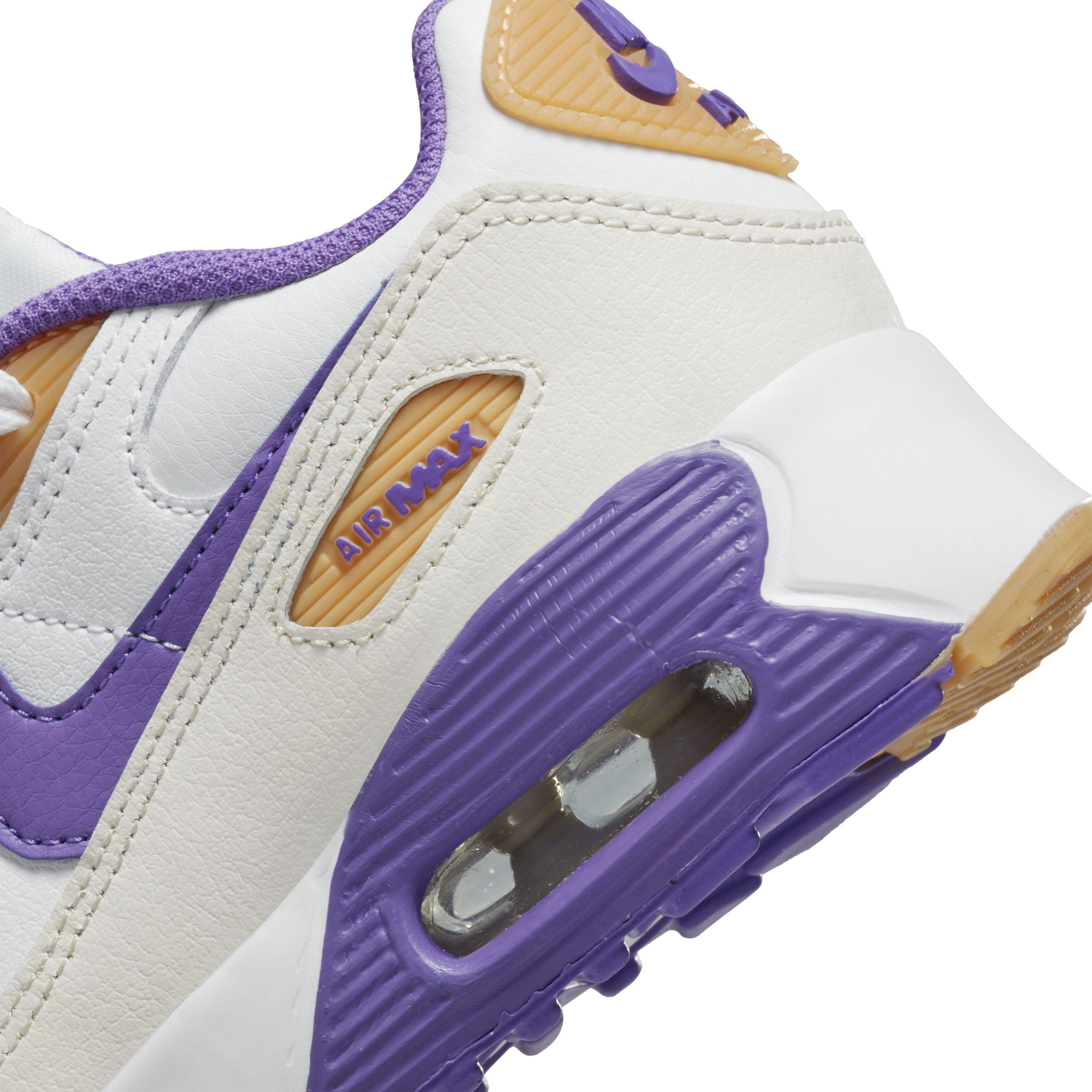 Nike Air Max 90 LTR "White/Phantom/Citron Tint/Action Grape" Preschool Girls' Shoe - WHITE/PHANTOM/CITRON/GRAPE Thumbnail View 8