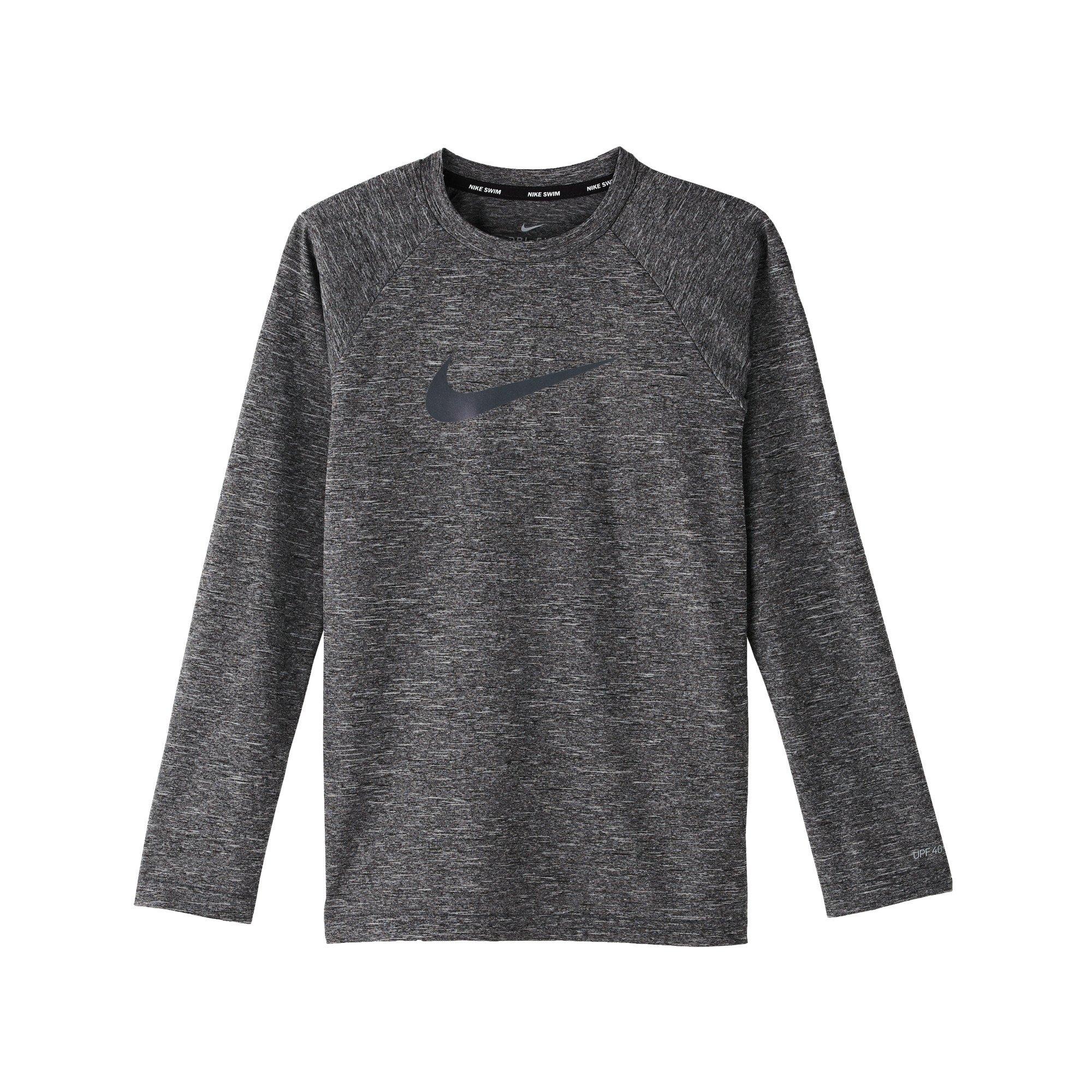 Nike Big Boys' Swim Hydroguard Heather Essential Dri-FIT UV Long Sleeve Swim Top - Black - BLACK Thumbnail View 4