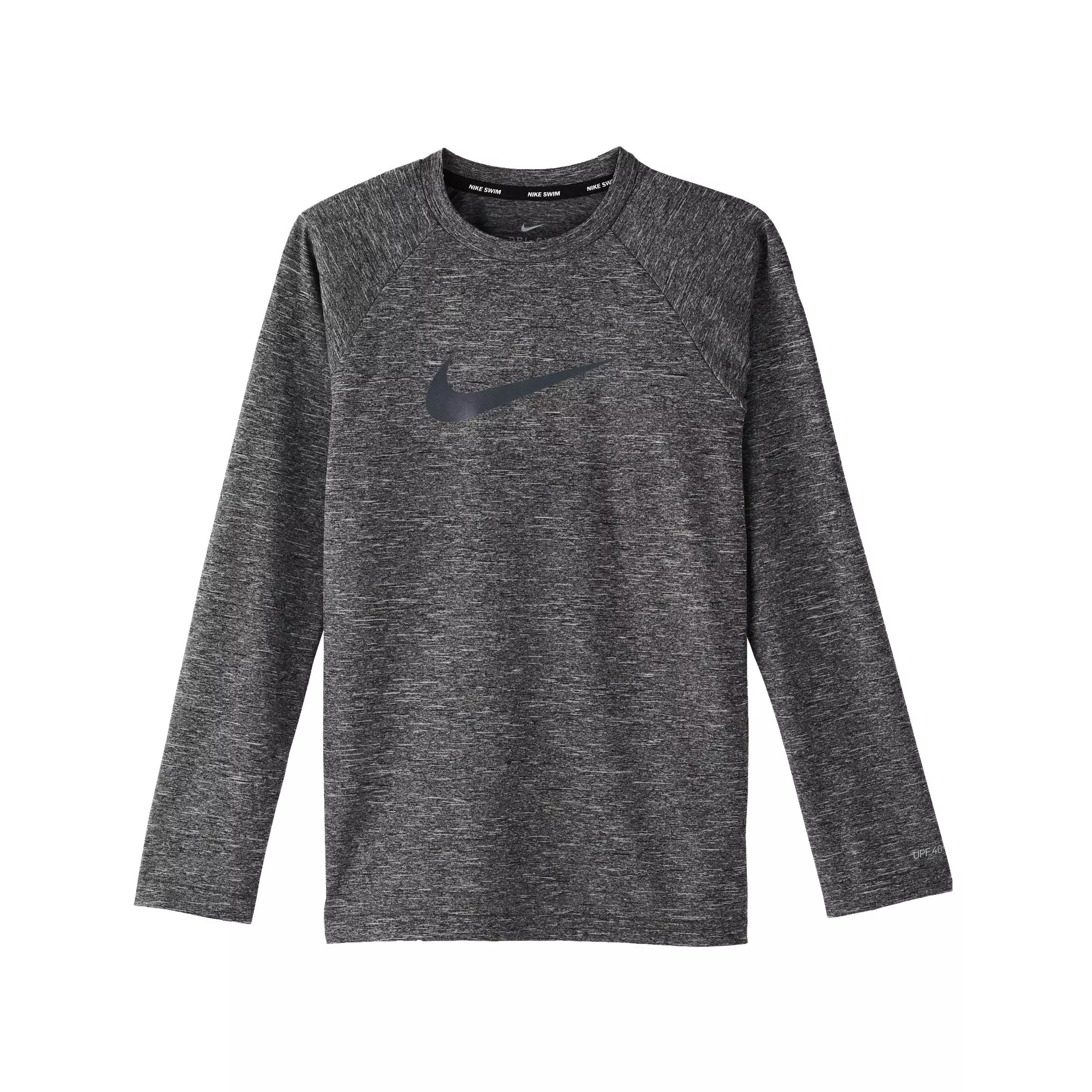Nike Big Boys' Swim Hydroguard Heather Essential Dri-FIT UV Long Sleeve Swim Top - Black - BLACK