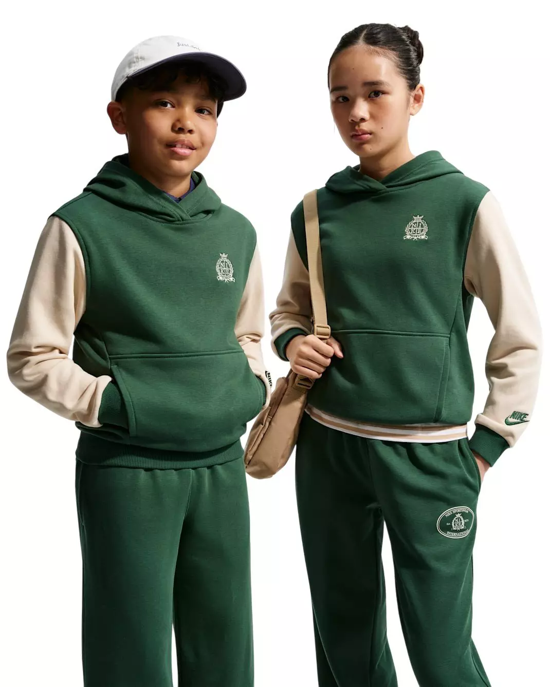 Nike Big Kids' Sportswear Club French Terry Hoodie - Green/Beige - GREEN/BEIGE