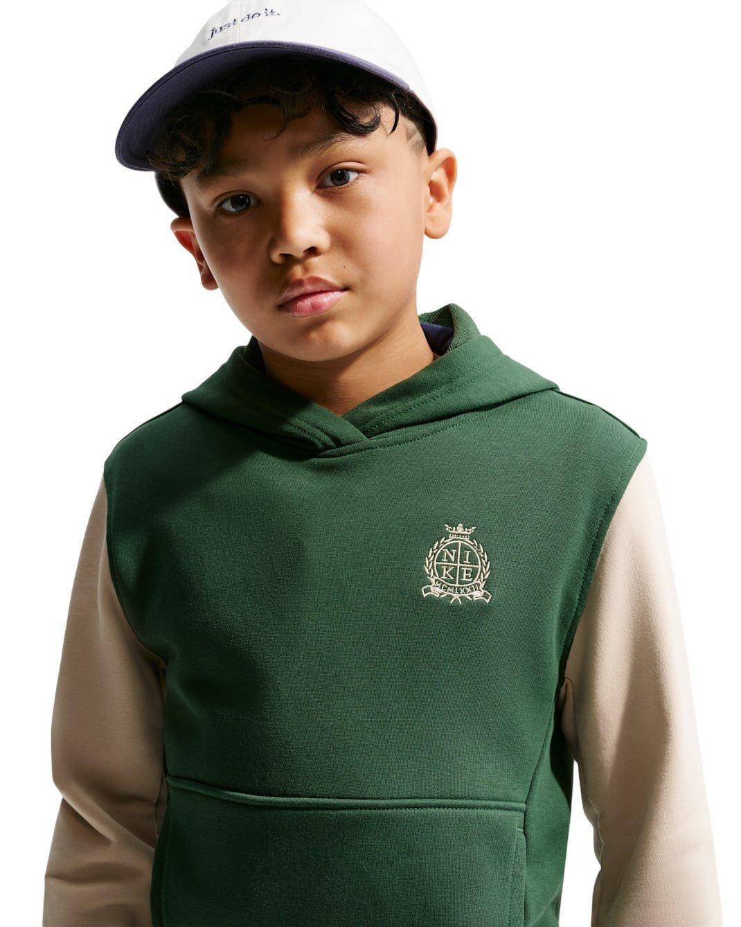 Nike Big Kids' Sportswear Club French Terry Hoodie - Green/Beige - GREEN/BEIGE