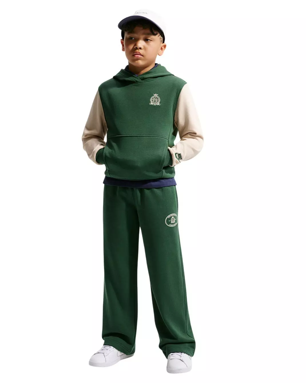 Nike Big Kids' Sportswear Club French Terry Hoodie - Green/Beige - GREEN/BEIGE