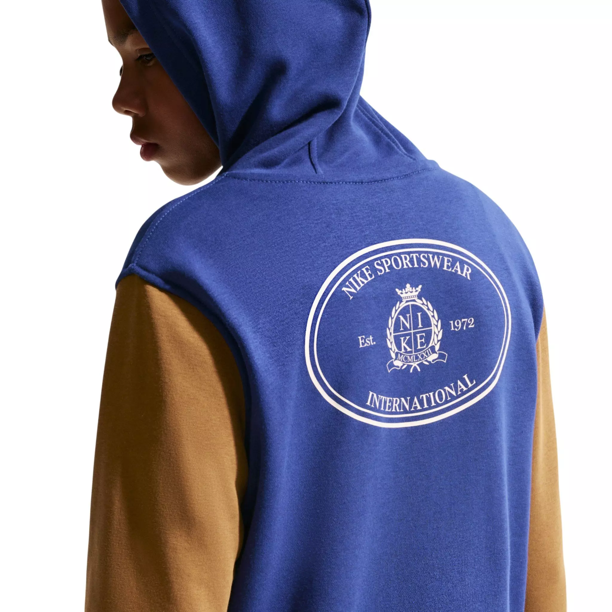 Nike Big Kids' Sportswear Club French Terry Hoodie - Royal Blue/Brown - ROYAL BLUE/BROWN