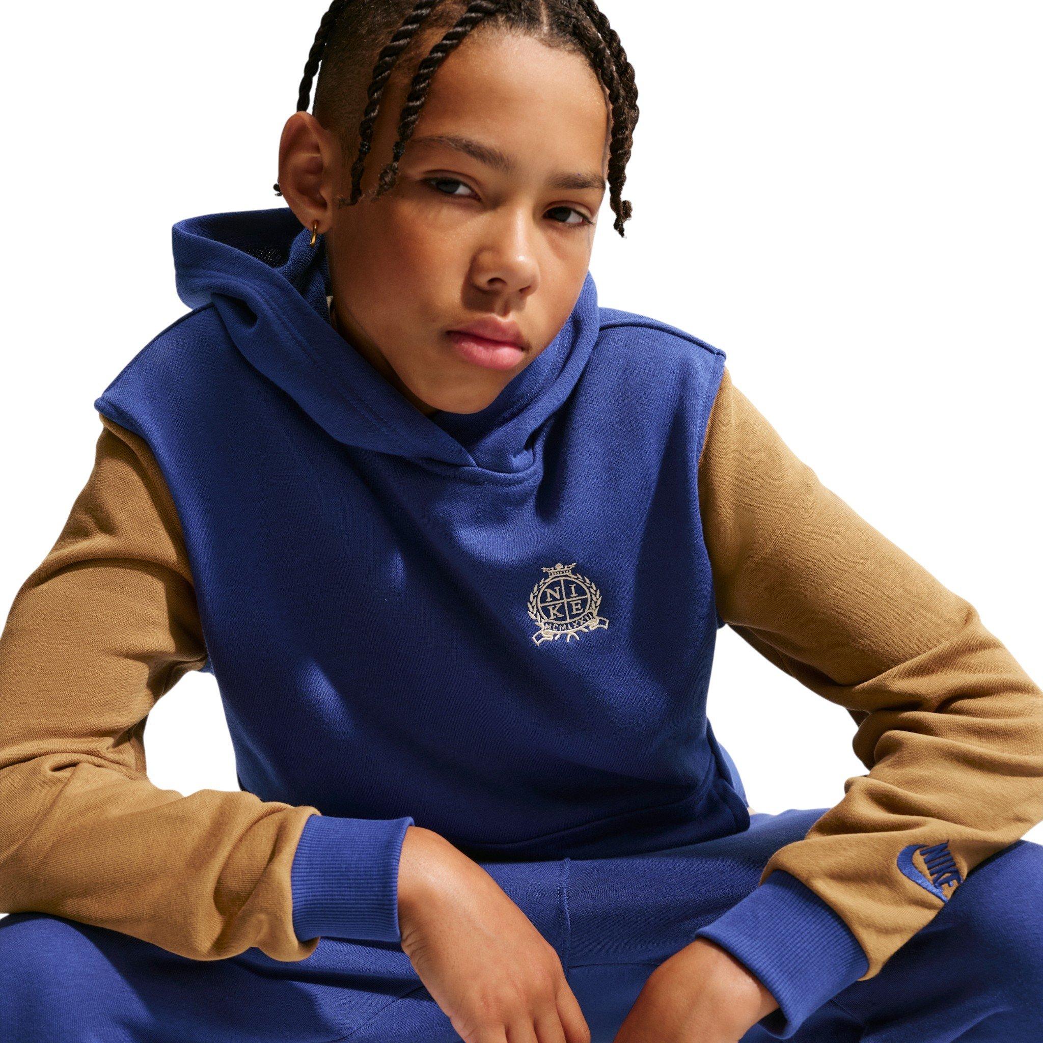 Nike Big Kids' Sportswear Club French Terry Hoodie - Royal Blue/Brown - ROYAL BLUE/BROWN