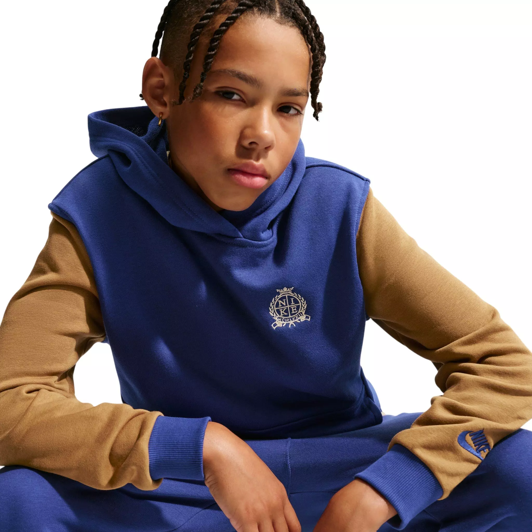 Nike Big Kids' Sportswear Club French Terry Hoodie - Royal Blue/Brown - ROYAL BLUE/BROWN
