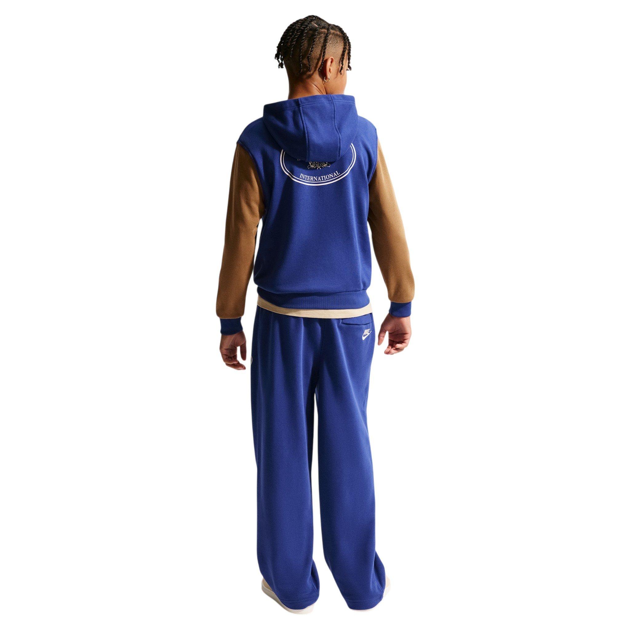 Nike Big Kids' Sportswear Club French Terry Hoodie - Royal Blue/Brown - ROYAL BLUE/BROWN