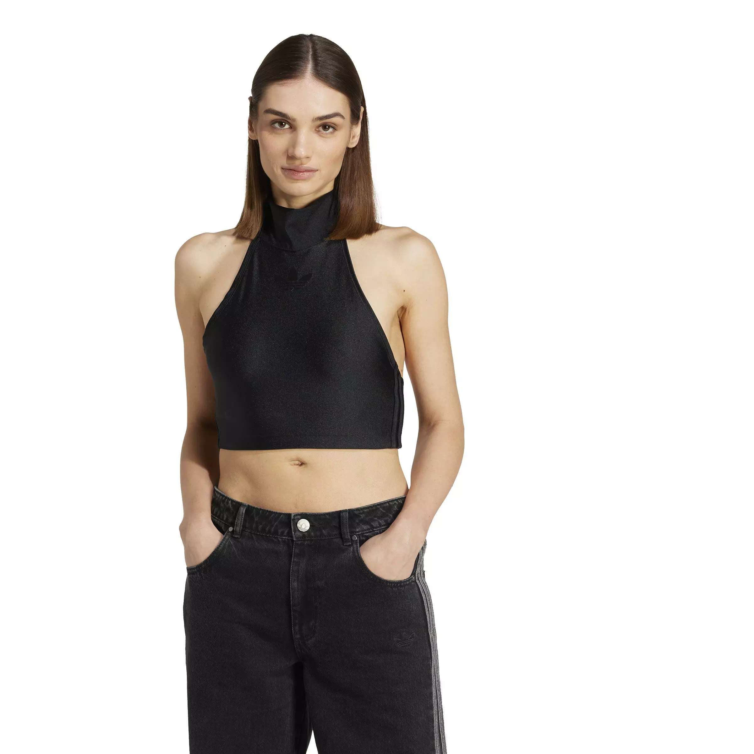 adidas Originals Women's Tie-Neck Crop Top -Black - BLACK