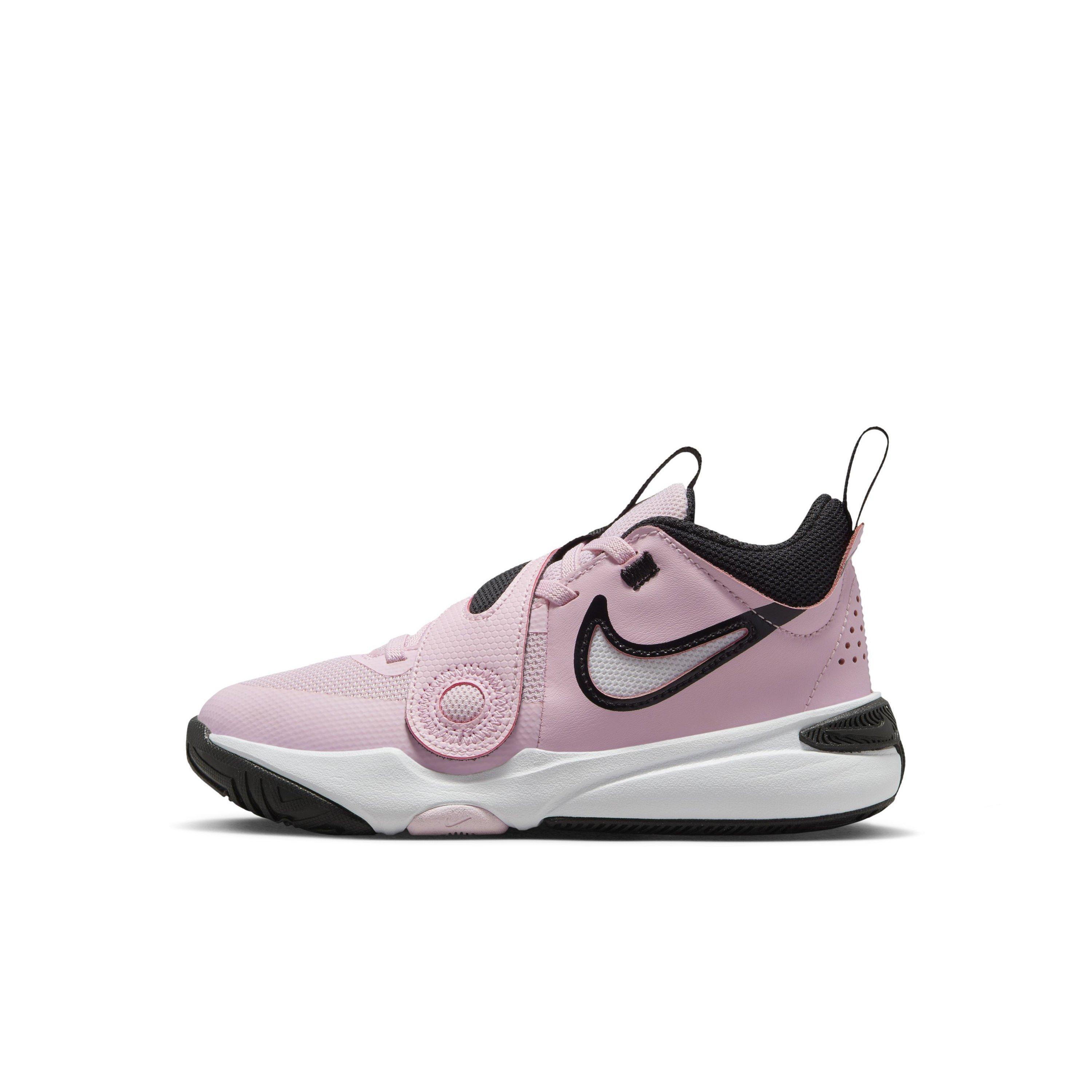 Nike Team Hustle D 11 Pink Foam White Black Summit White Preschool Girls Basketball Shoe Hibbett