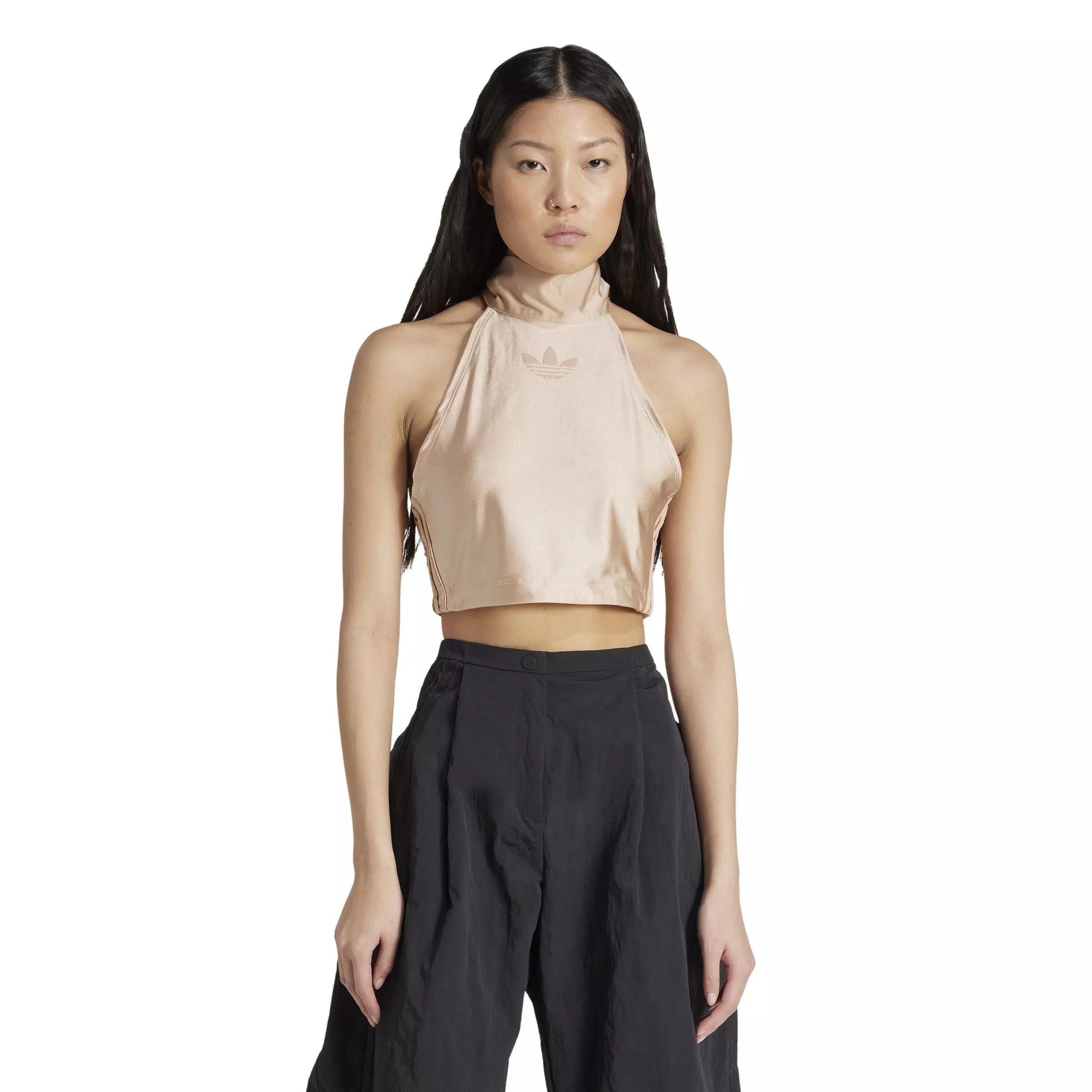 adidas Originals Women's Tie-Neck Crop Top -Beige - PINK