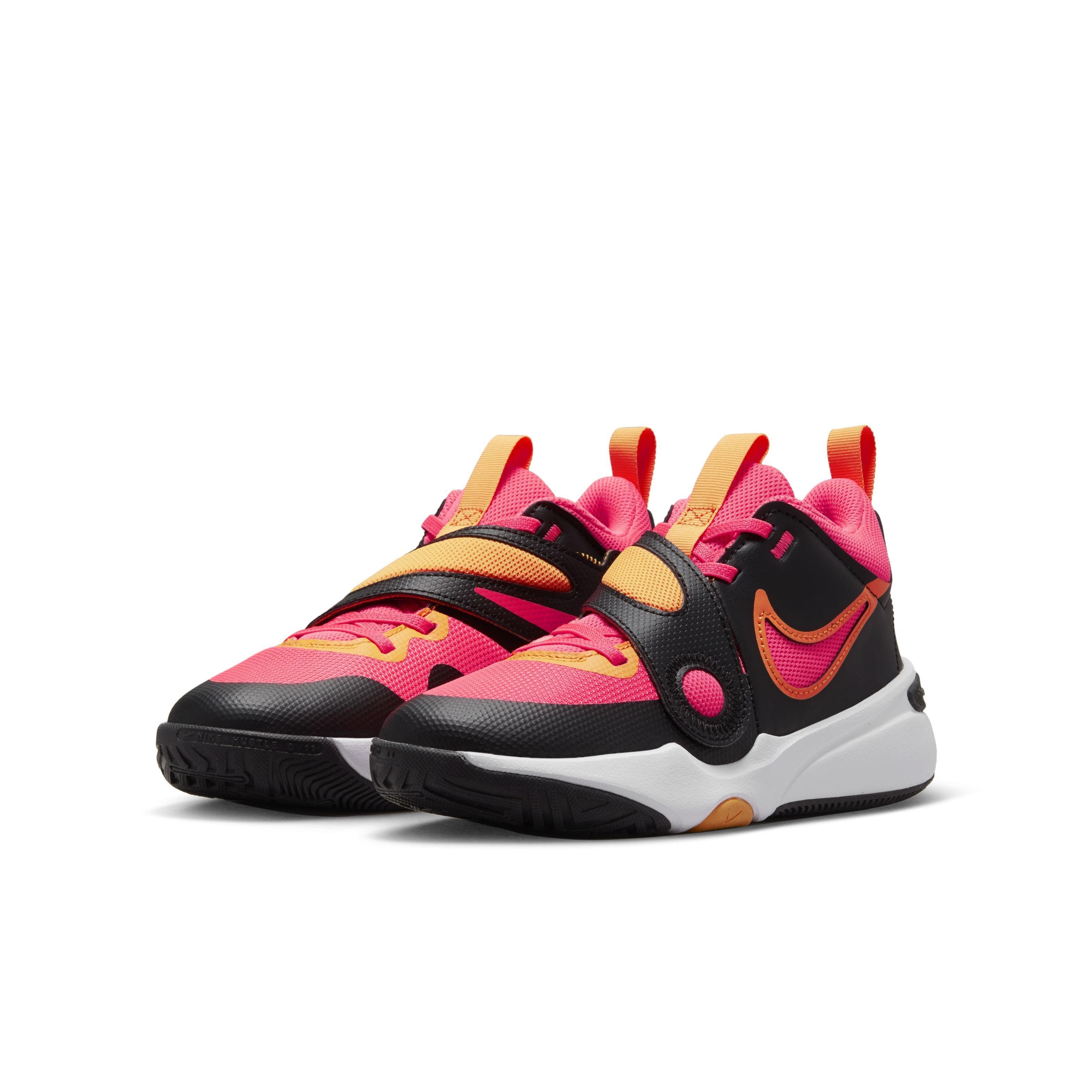 Nike Team Hustle D 11 Grade School Kids' "Black/Vivid Orange/White/Hot Punch" Basketball Shoe