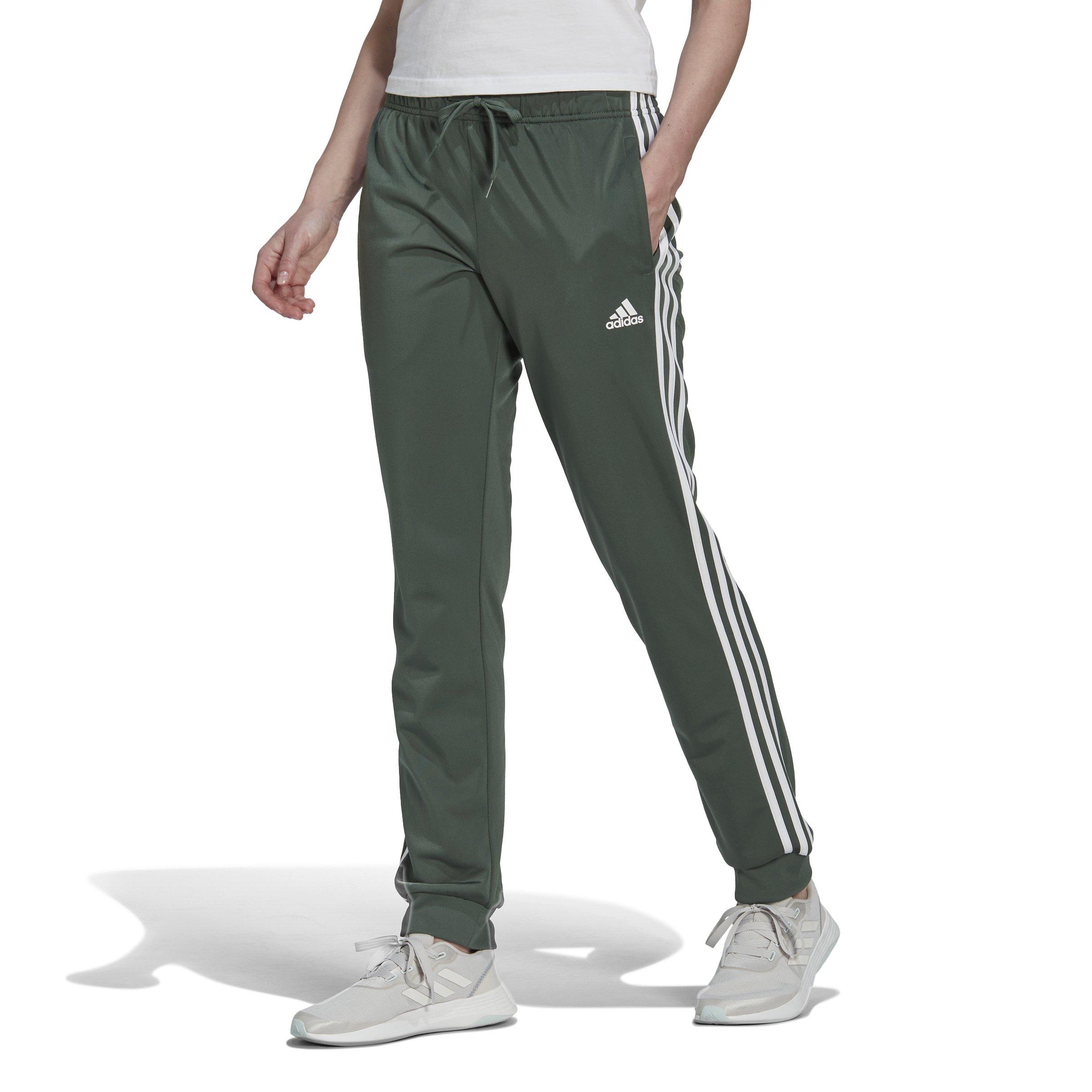 adidas Women's Primegreen Essentials Warm-Up Slim Tapered 3-Stripes  Tracksuit Bottoms-Green