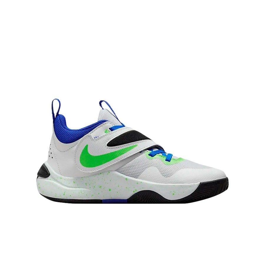 Nike Team Hustle D 11 "Summit White/Pure Platinum/Green Strike/Racer Blue" Grade School Boys' Basketball Shoe - WHITE/PLATINUM/GREEN/BLUE Thumbnail View 1
