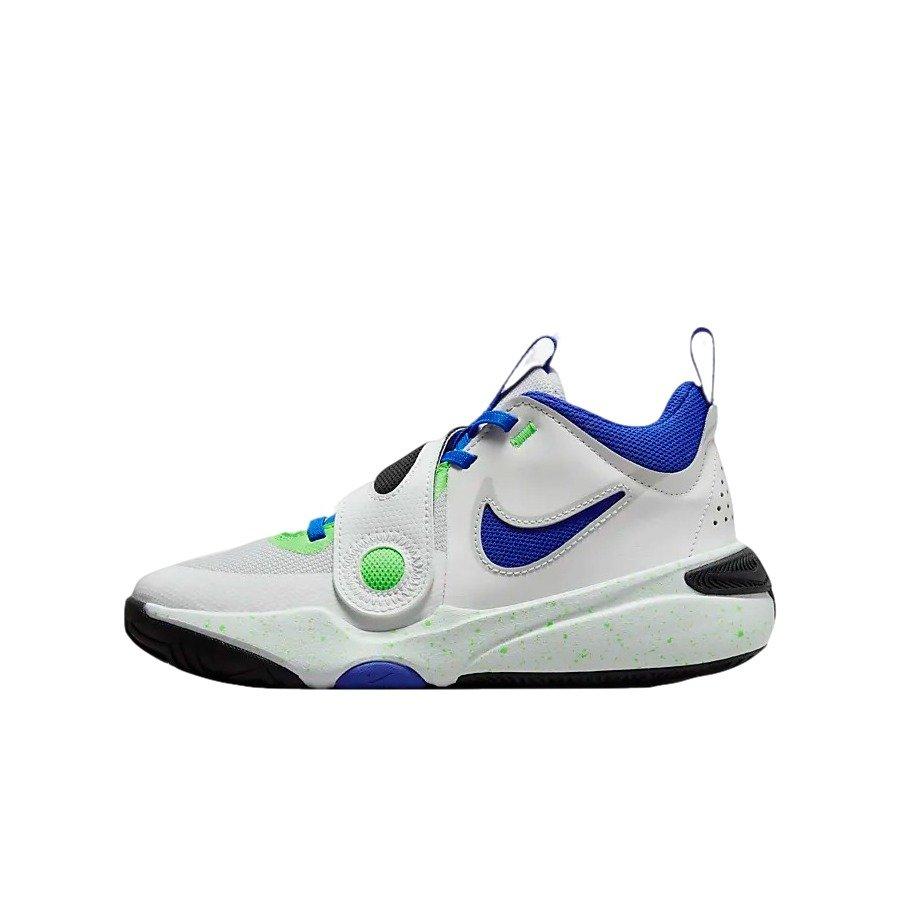 Nike Team Hustle D 11 "Summit White/Pure Platinum/Green Strike/Racer Blue" Grade School Boys' Basketball Shoe - WHITE/PLATINUM/GREEN/BLUE Thumbnail View 2