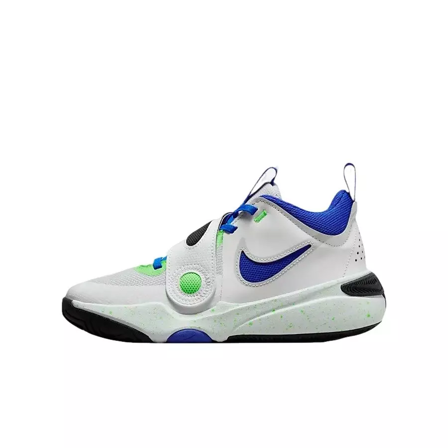 Nike Team Hustle D 11 "Summit White/Pure Platinum/Green Strike/Racer Blue" Grade School Boys' Basketball Shoe - WHITE/PLATINUM/GREEN/BLUE