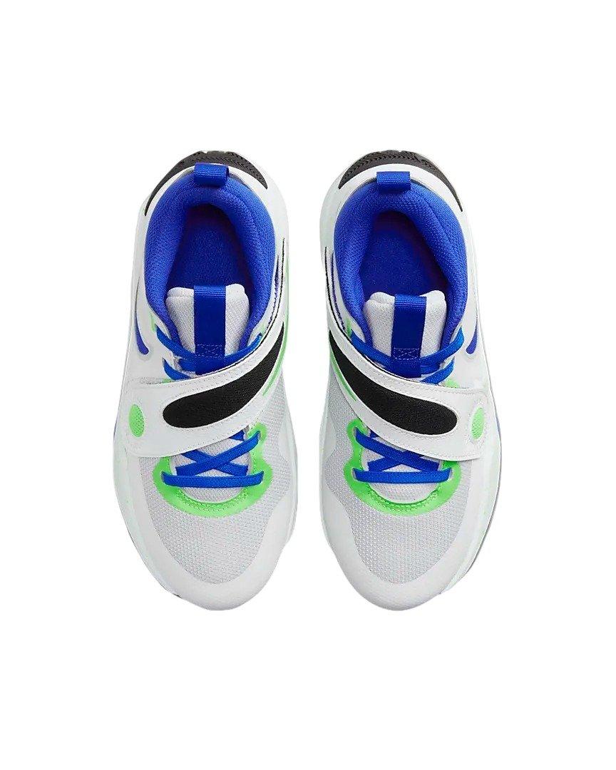 Nike Team Hustle D 11 "Summit White/Pure Platinum/Green Strike/Racer Blue" Grade School Boys' Basketball Shoe - WHITE/PLATINUM/GREEN/BLUE Thumbnail View 3