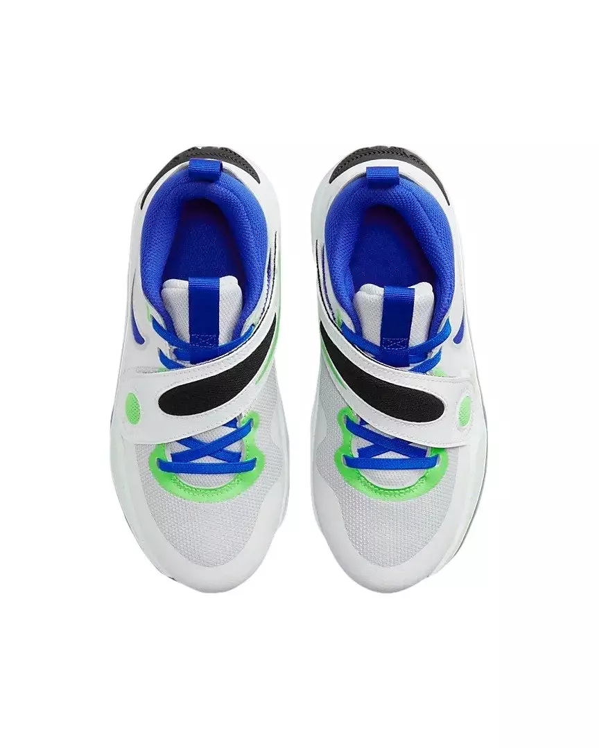 Nike Team Hustle D 11 "Summit White/Pure Platinum/Green Strike/Racer Blue" Grade School Boys' Basketball Shoe - WHITE/PLATINUM/GREEN/BLUE