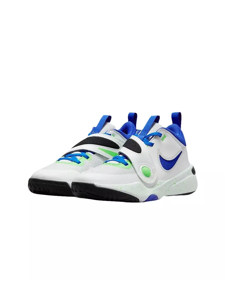 Nike Team Hustle D 11 "Summit White/Pure Platinum/Green Strike/Racer Blue" Grade School Boys' Basketball Shoe - WHITE/PLATINUM/GREEN/BLUE