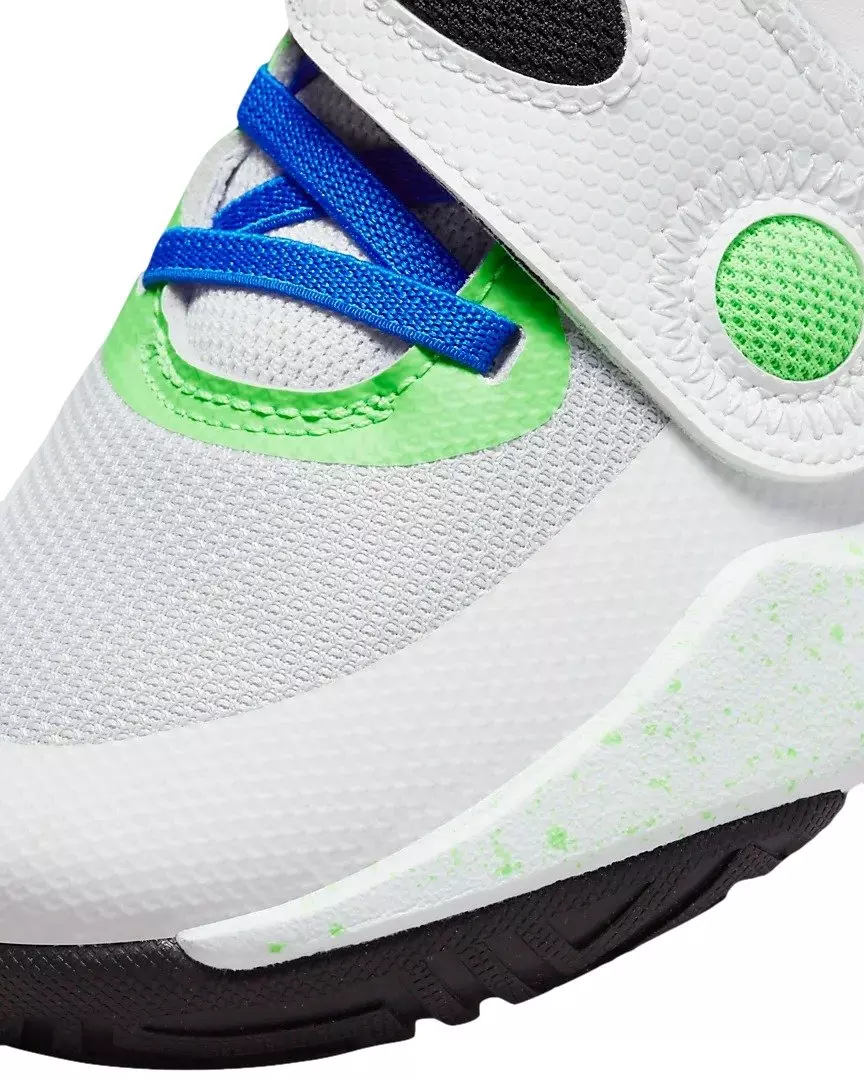 Nike Team Hustle D 11 "Summit White/Pure Platinum/Green Strike/Racer Blue" Grade School Boys' Basketball Shoe - WHITE/PLATINUM/GREEN/BLUE