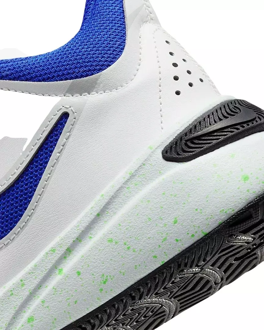 Nike Team Hustle D 11 "Summit White/Pure Platinum/Green Strike/Racer Blue" Grade School Boys' Basketball Shoe - WHITE/PLATINUM/GREEN/BLUE