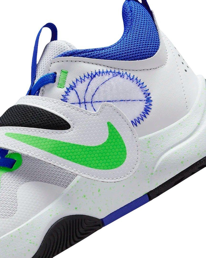 Nike Team Hustle D 11 "Summit White/Pure Platinum/Green Strike/Racer Blue" Grade School Boys' Basketball Shoe - WHITE/PLATINUM/GREEN/BLUE Thumbnail View 8