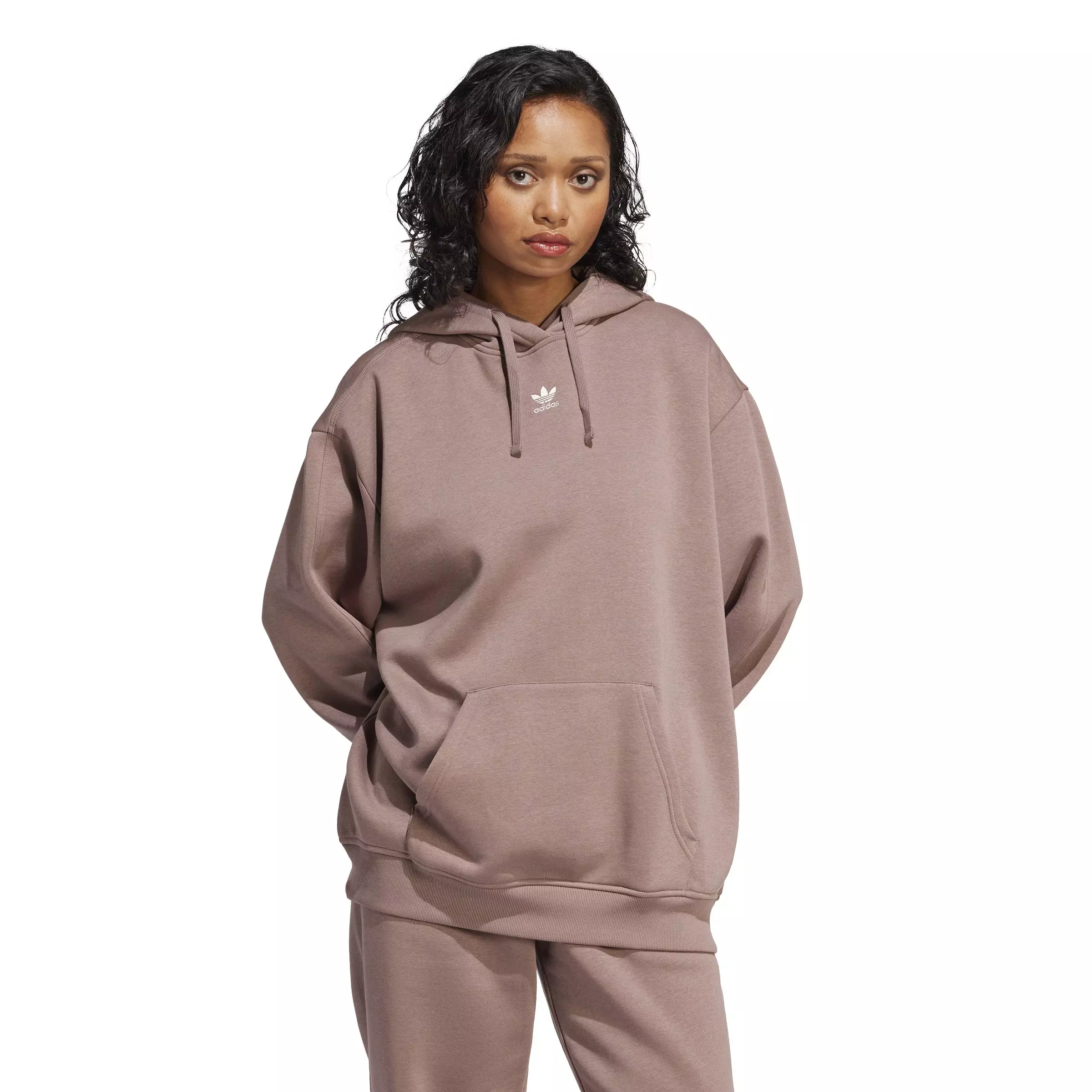 adidas Originals Women's Essentials Oversized Fleece Hoodie -Brown - BROWN