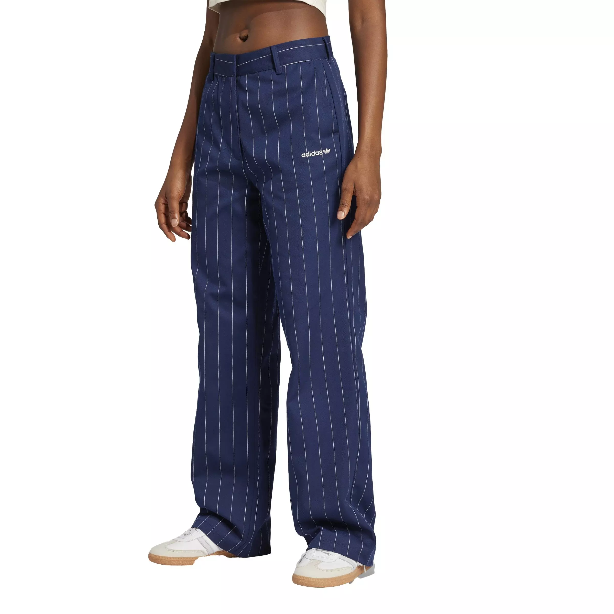 adidas Originals Women's Pinstripe Twill Loose Trousers -Blue - BLUE