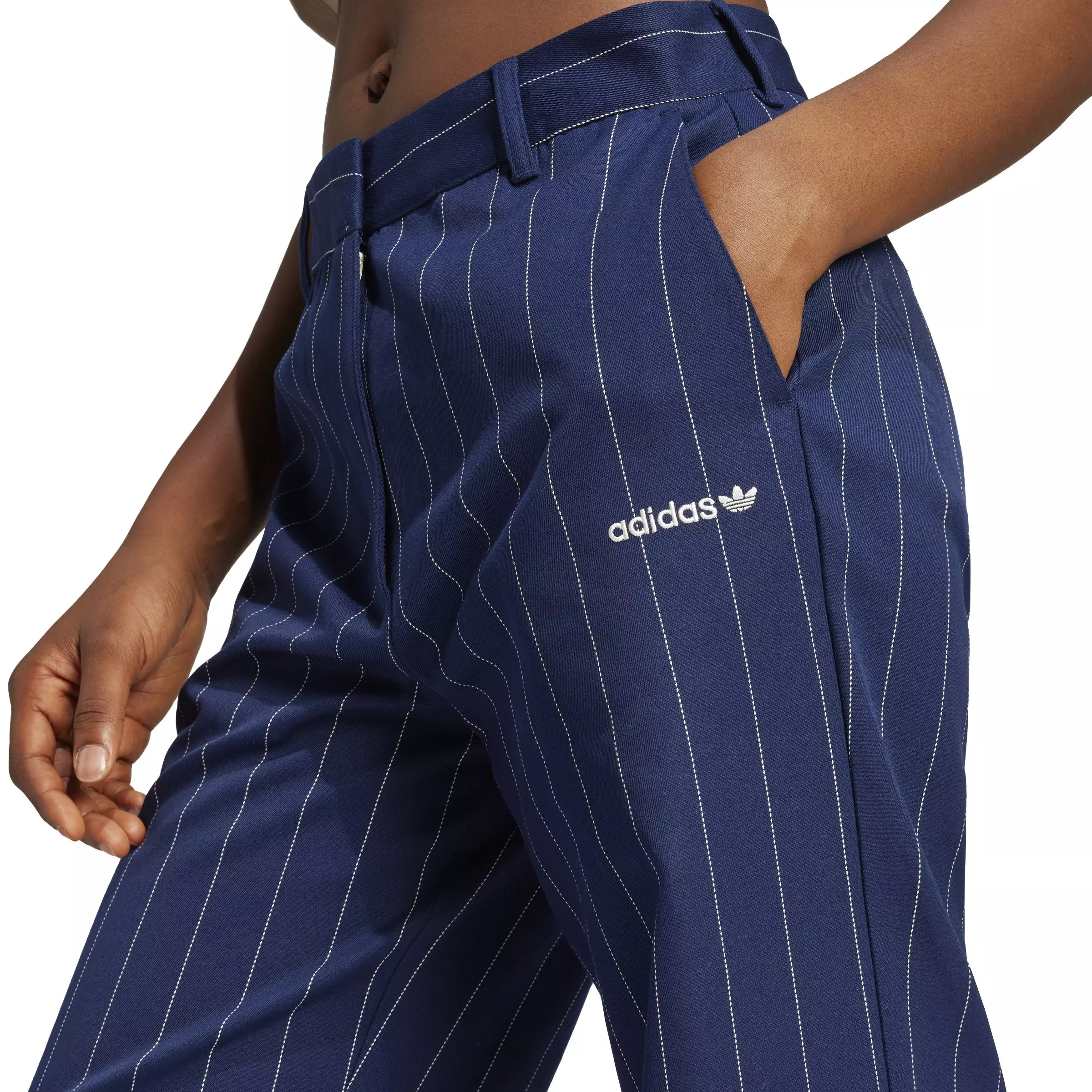 adidas Originals Women's Pinstripe Twill Loose Trousers -Blue - BLUE