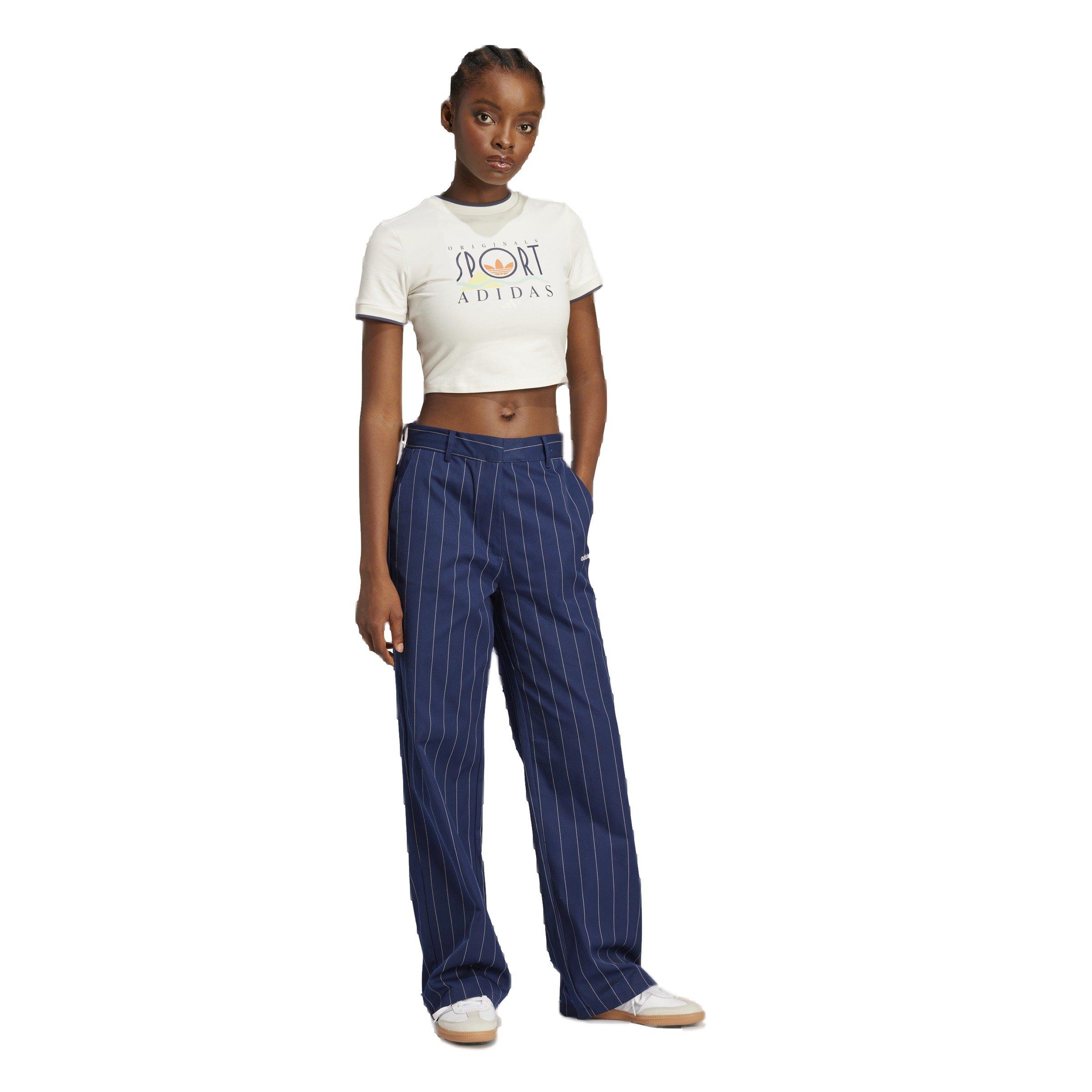 adidas Originals Women's Pinstripe Twill Loose Trousers -Blue - BLUE Thumbnail View 5
