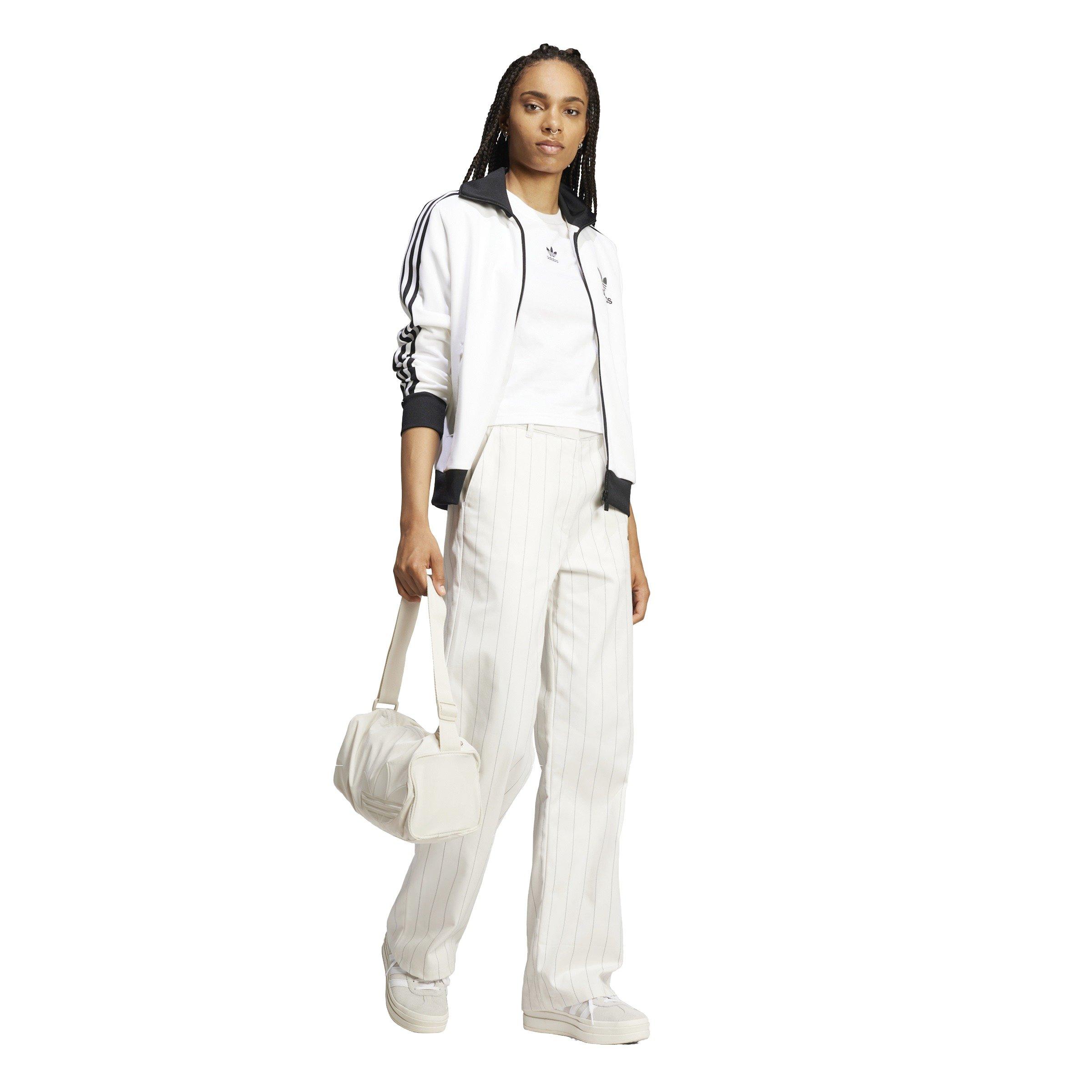 adidas Originals Women's Pinstripe Twill Loose Trousers - White - WHITE Thumbnail View 5
