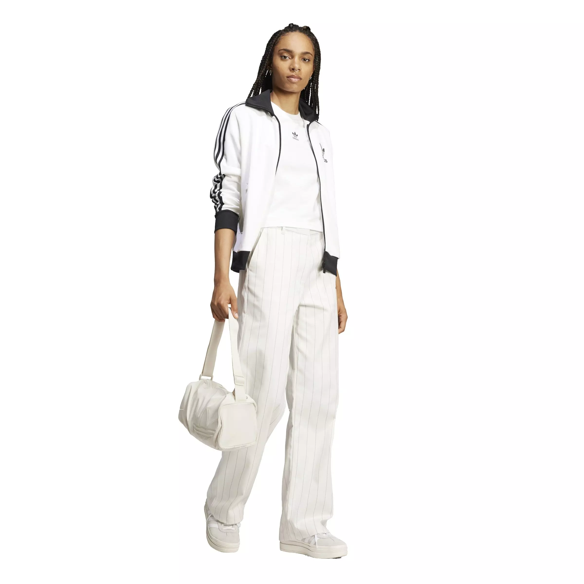 adidas Originals Women's Pinstripe Twill Loose Trousers - White - WHITE