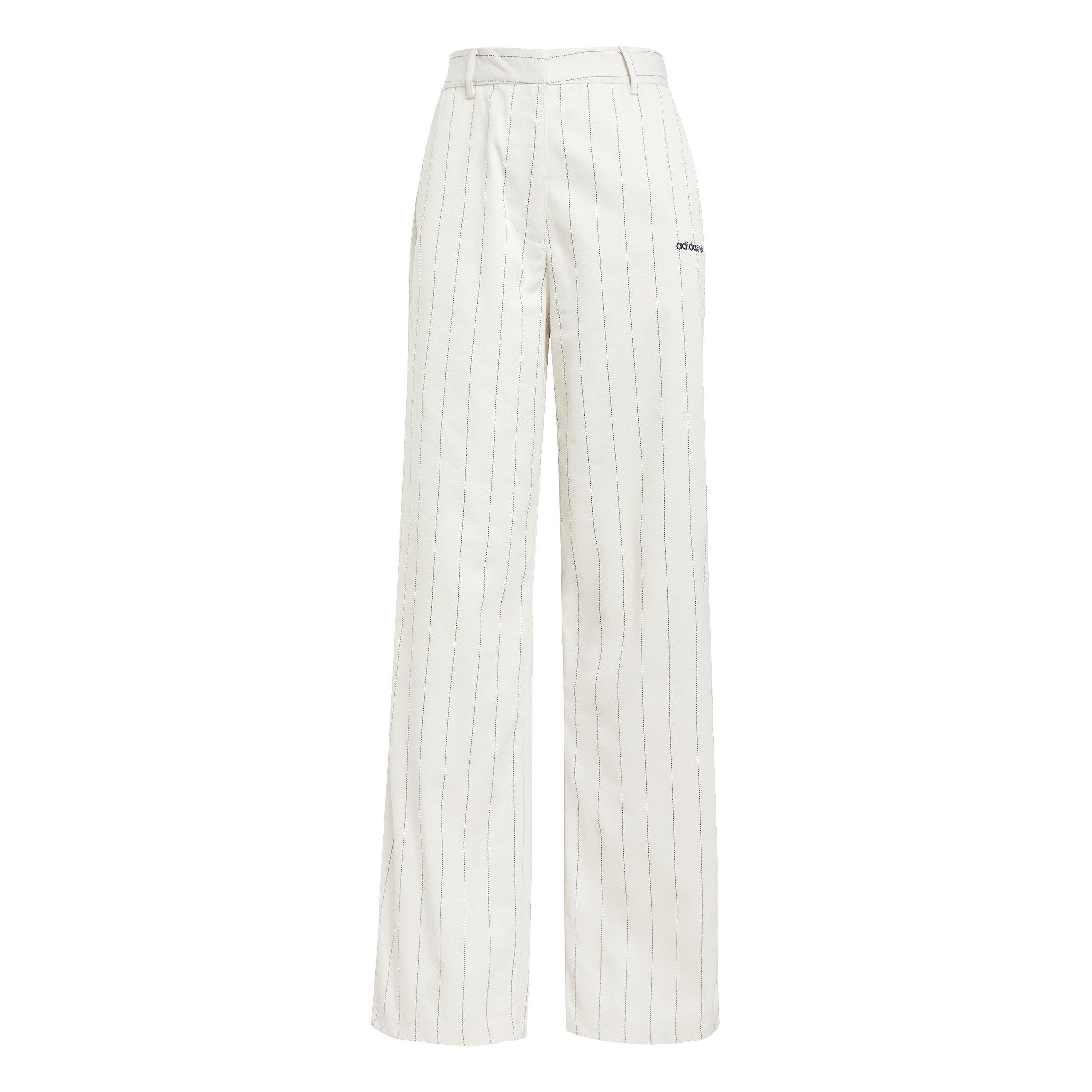adidas Originals Women's Pinstripe Twill Loose Trousers - White - WHITE Thumbnail View 6
