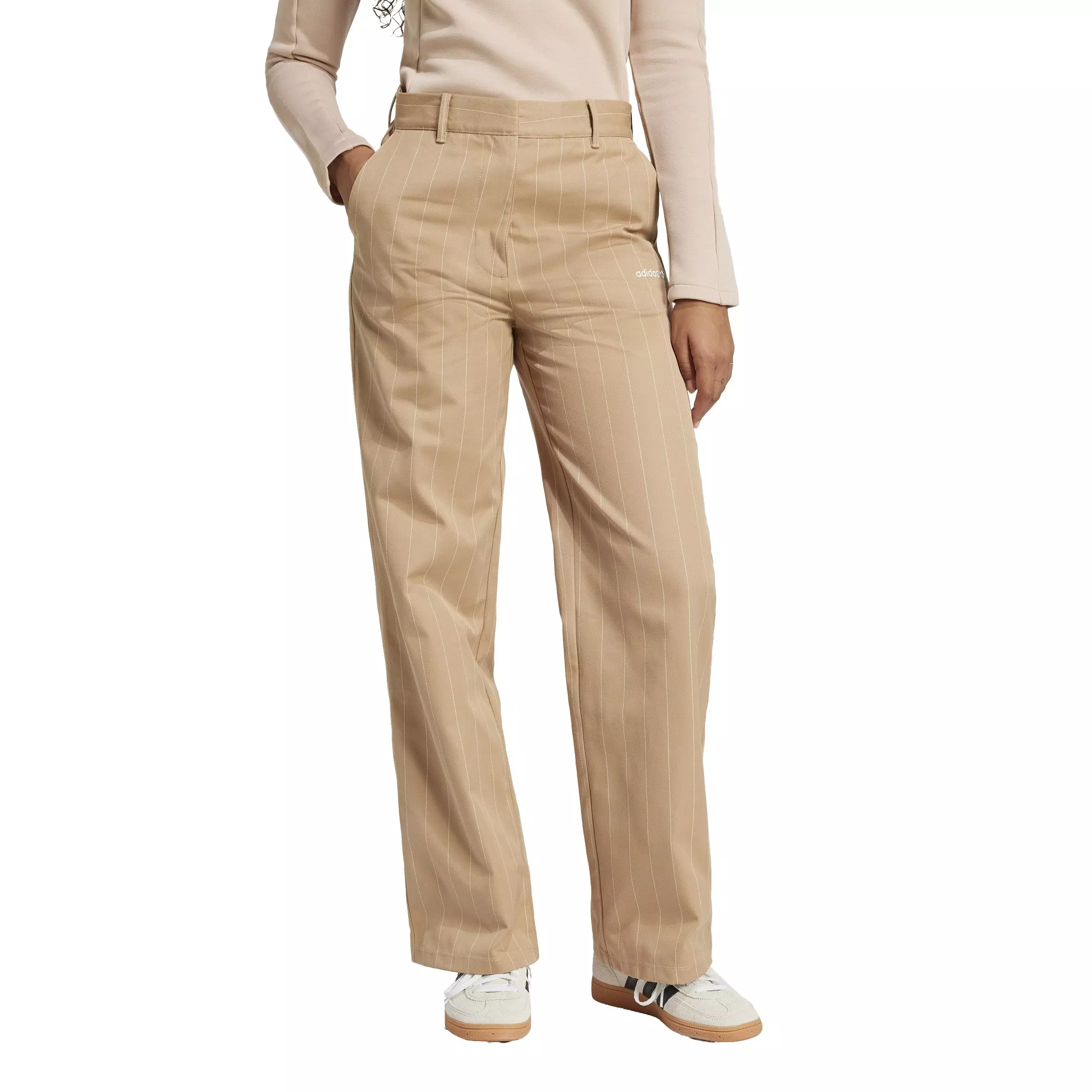 adidas Originals Women's Pinstripe Twill Loose Trousers -Brown - BROWN