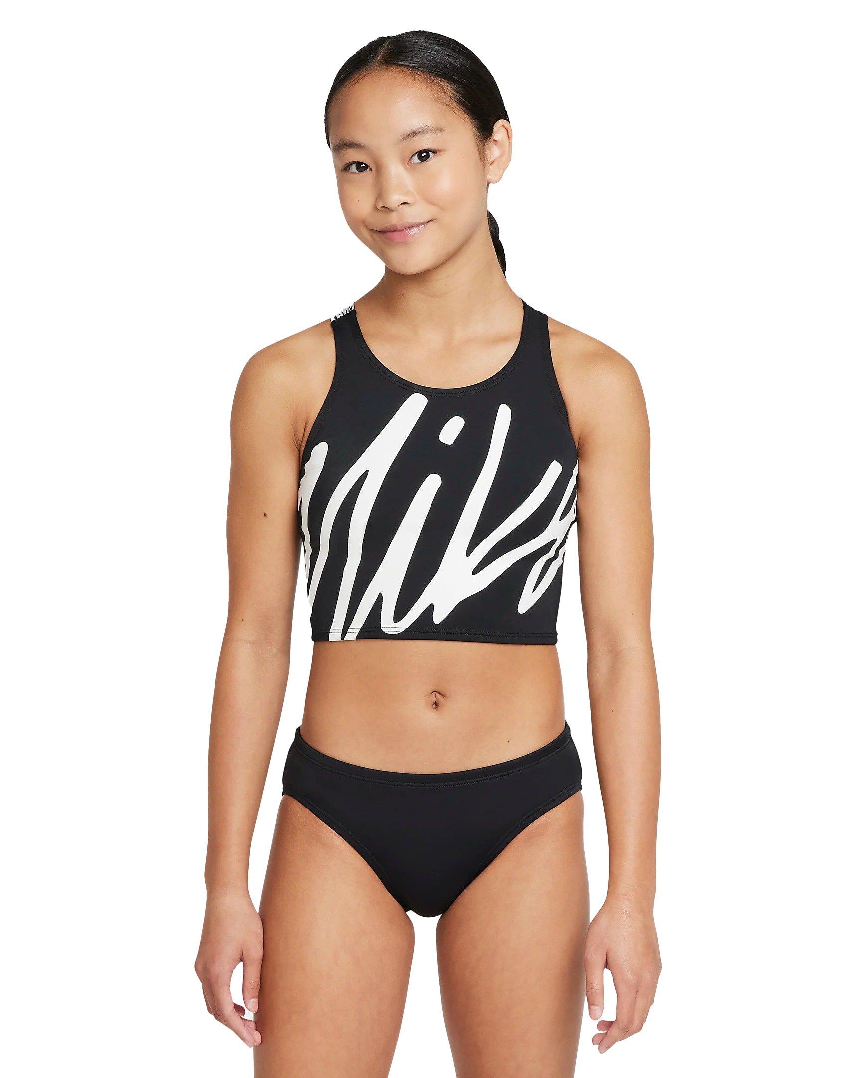 Nike Girls' Script Logo Crossback Two Piece Mid Bikini Set (Big Kid) at